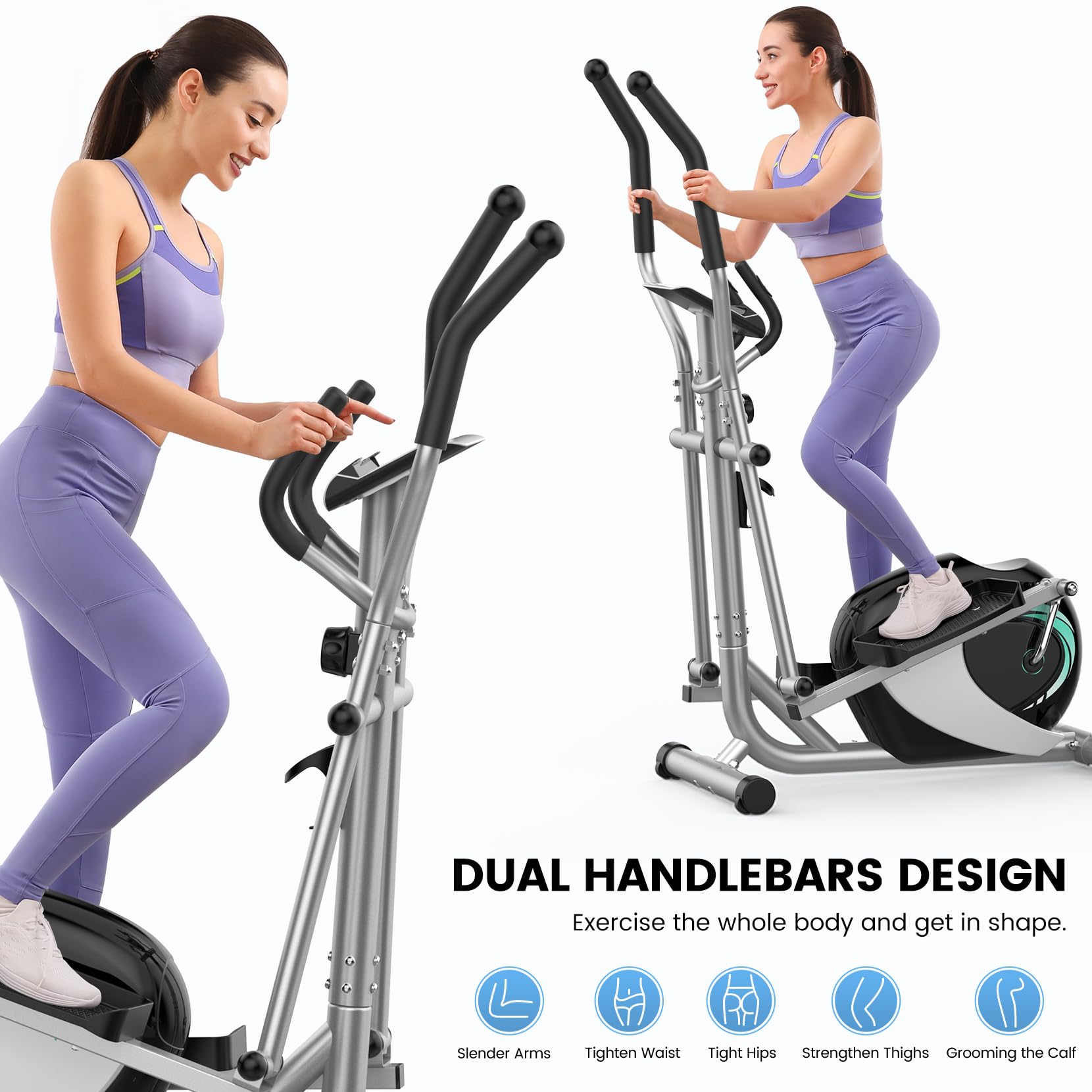 Dripex Velo Elliptique pour la Maison, Vélo Elliptique de Fitness Ultra Silencieux à Domicile avec Capteur de Pouls et Écran LCD, 16 Niveaux de Résistance Réglables, Elliptique jusqu'à 120 kg