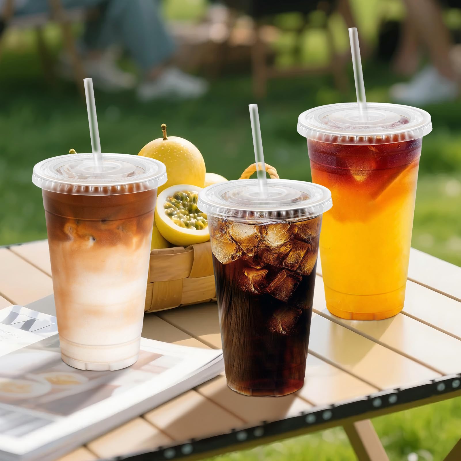 Clawsoff 100 Pack 20 oz Disposable Clear Plastic Cups with Lids and Straws — Amazon image 5