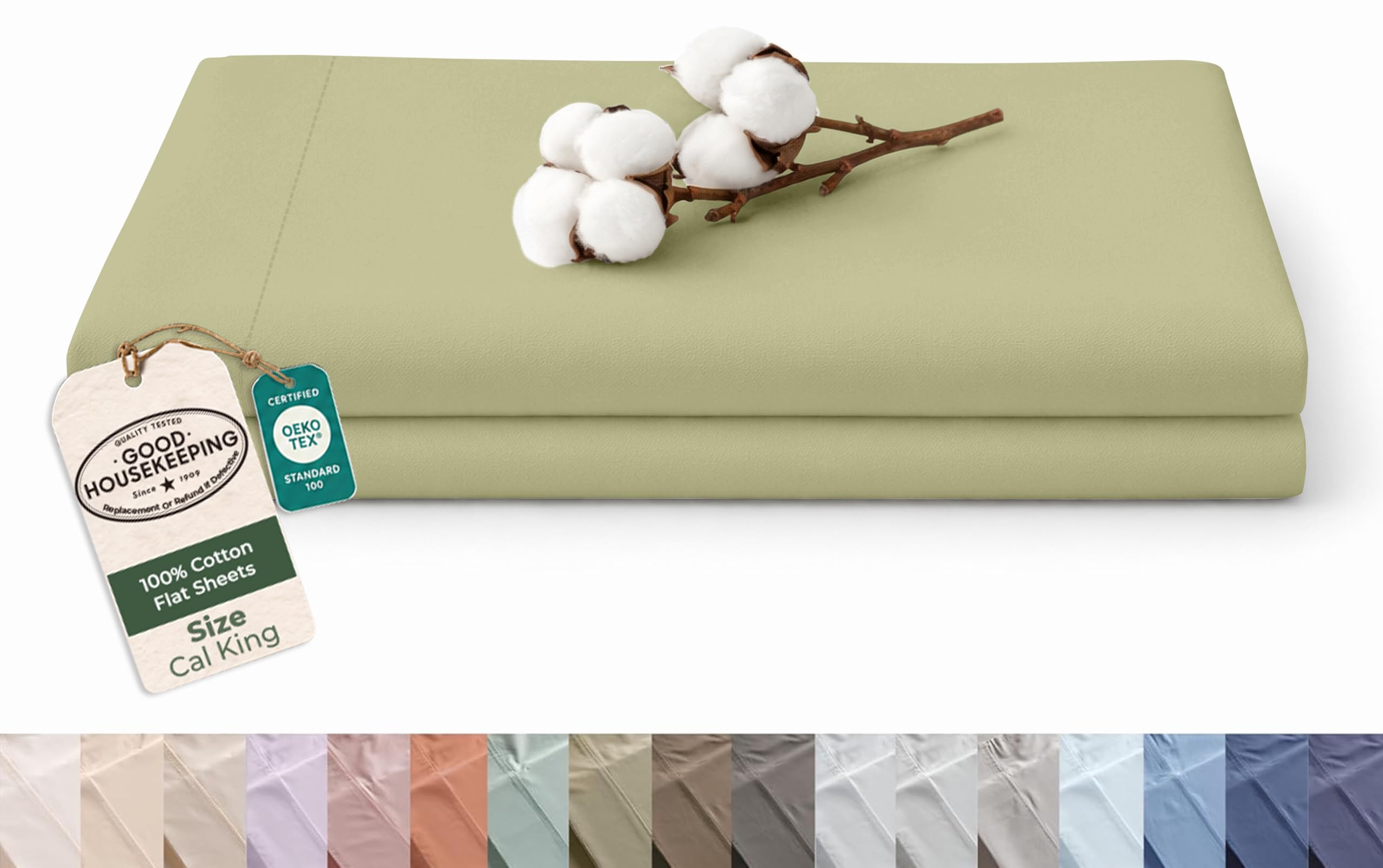 Royale Linen 100% Organic Cotton California King Size Flat Sheet Only - Percale Top Sheets - California King Flat Sheet Sold Separately - 100% Cotton Sage Green Bed Sheets Only (108" x102", SageGreen)