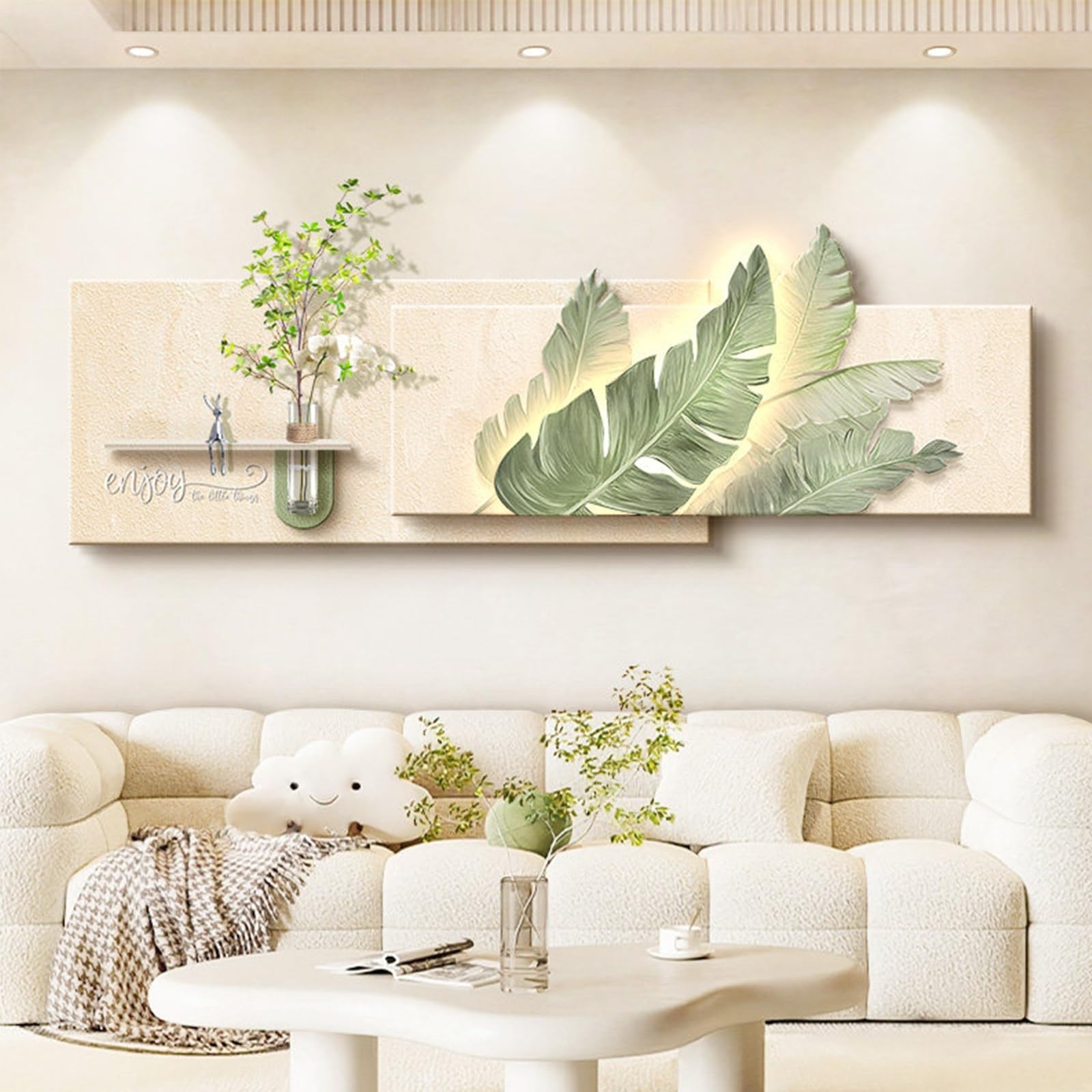 PGZMDTWI 3D Sandstone Handcrafted LED Vase Relief Mural,Log Cream Style Sofa Background Household Wall Ornament(B,180 * 60CM8.9 * 23.7IN)