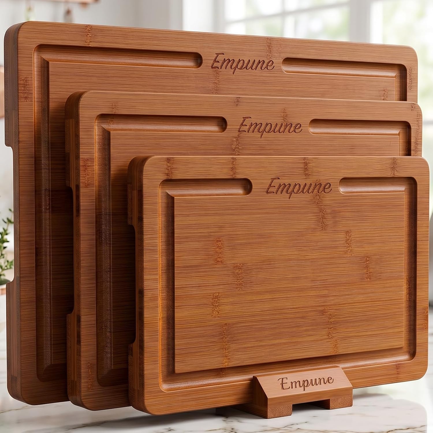 Set de 3 tablas de cortar bambú con ranura para jugos miniatura 1