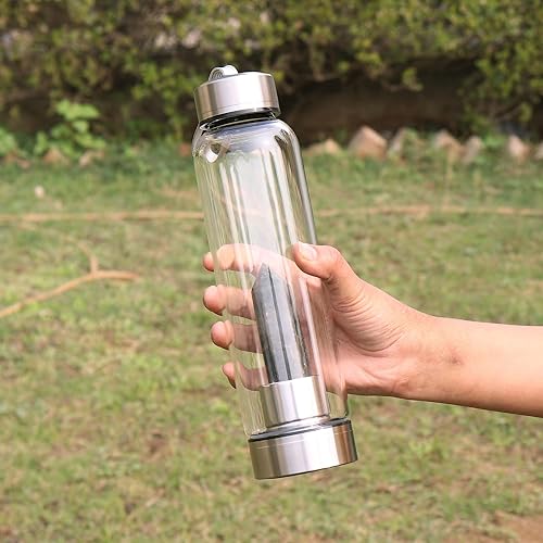 Miniatura 2 de GEMHUB Botella de agua de cristal de cristal con centro de piedras preciosas de cristal natural, varita de labradorita curativa