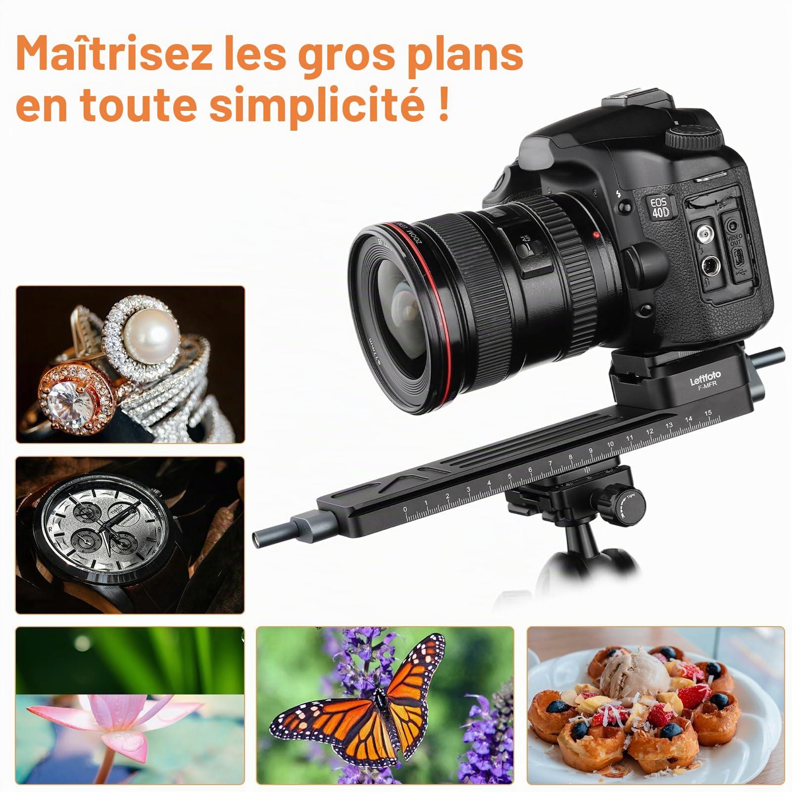 Leftfoto Glissière de mise au point macro précise et stable, ajustement bidirectionnel pour les gros plans, macrophotographie avec plaque à dégagement rapide en queue d'aronde Arca-Swiss