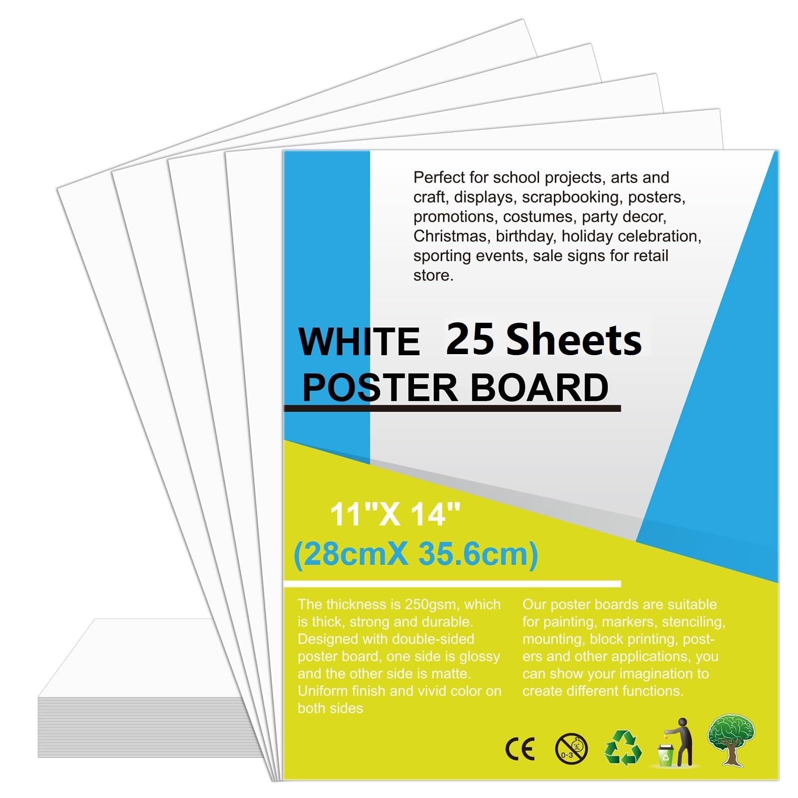 25Pcs Poster Board 11" x 14" White Small Poster Board Bulk, ROOKEA 250Gsm Thickness Vision Boards Smart Poster Paper for School Arts Craft Projects