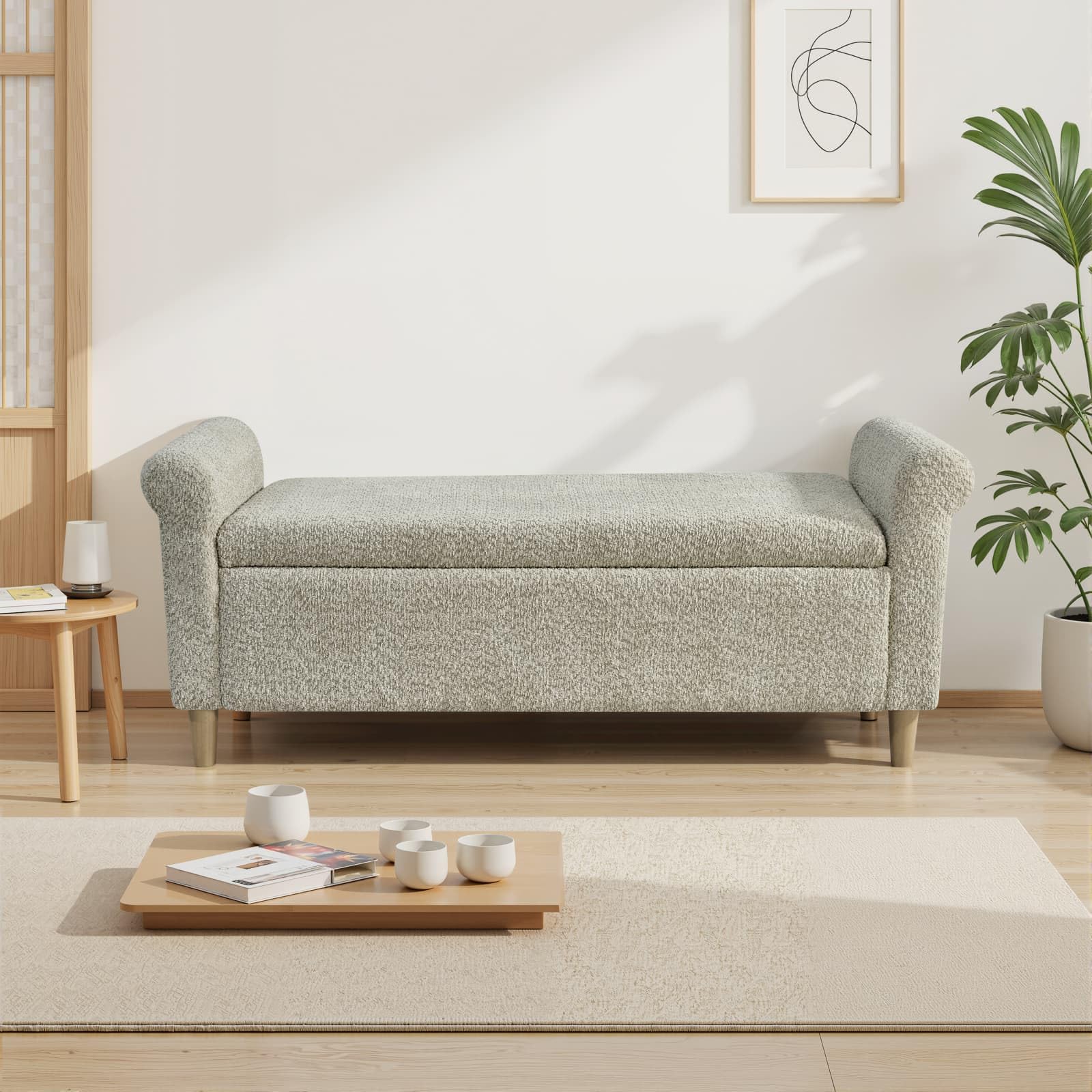 Banquette 2 Places,Fauteuil Salon,Repose Pied avec Espace de Rangement,Petit Canapé,Tabouret,pour Salon Bureau Chambre (Camel)