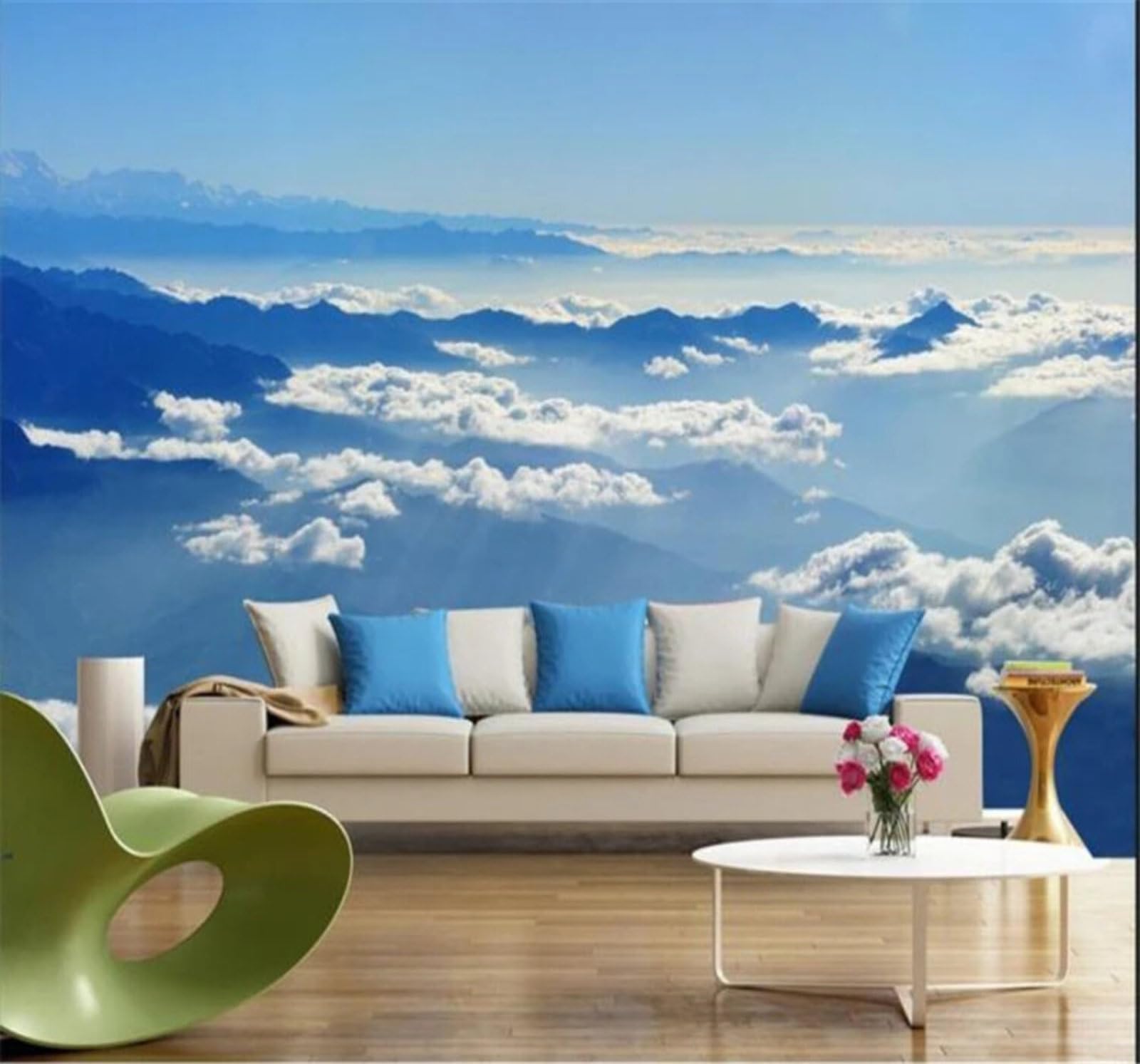 Xlming 200Cm×140Cm(B×H) Minimalist Blue Mountains Sea Of Clouds Fairyland 3D Wallpaper Luxury Home Dining Decor Paste Sofa Living Room The Wall For Bedroom Mural-200Cm×140Cm