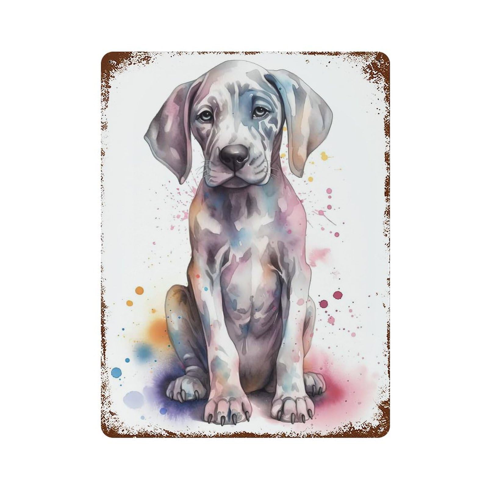 Cute Baby Great Dane Puppy Aged Metal Wall Plaque 15.7"x11.8", Classic Wall Plaque for Garage, Pub Or Kitchen