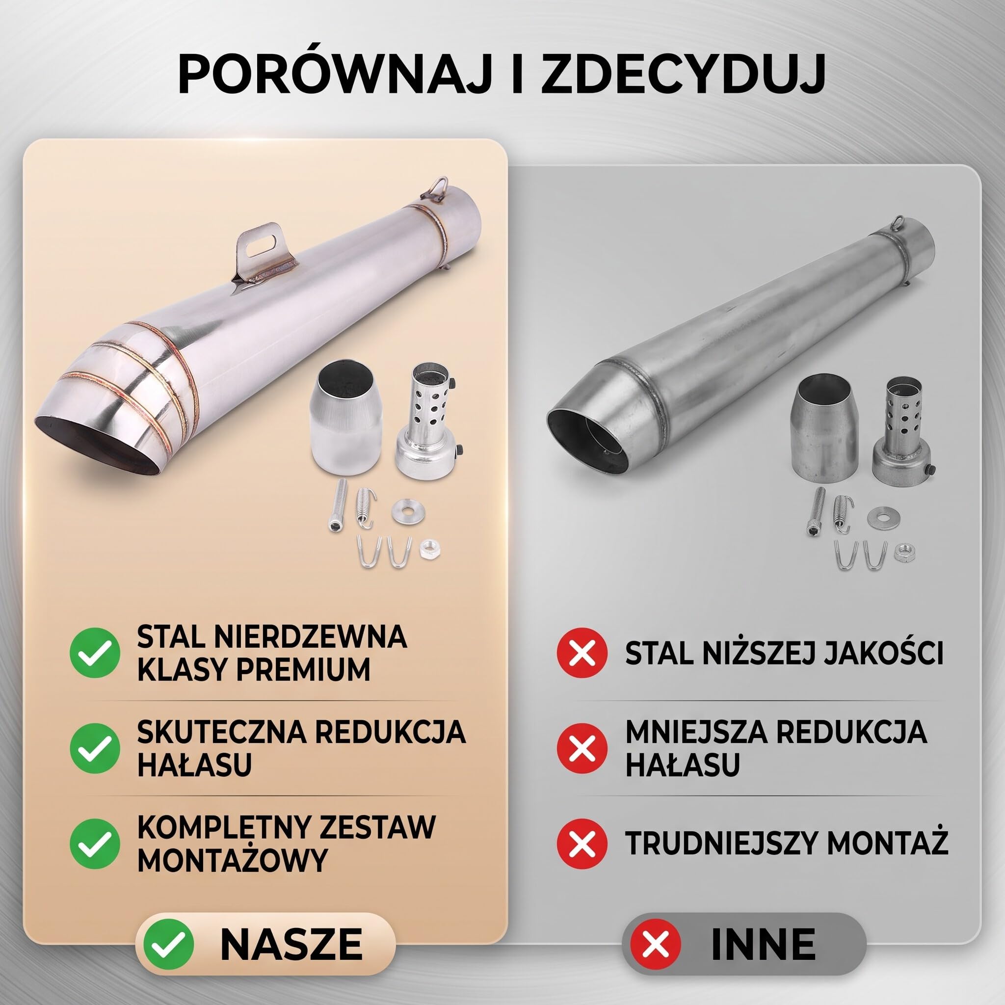 Uniwersalny Motocyklowy Rura Wydechowa ze Stali Nierdzewnej Końcówka Rury Wydechowej Silnika z Tłumikiem do Większości Motocykli/Rowerów Terenowych/Skuterów z Modelami o średnicy 51 Mm / 2 Cale.
