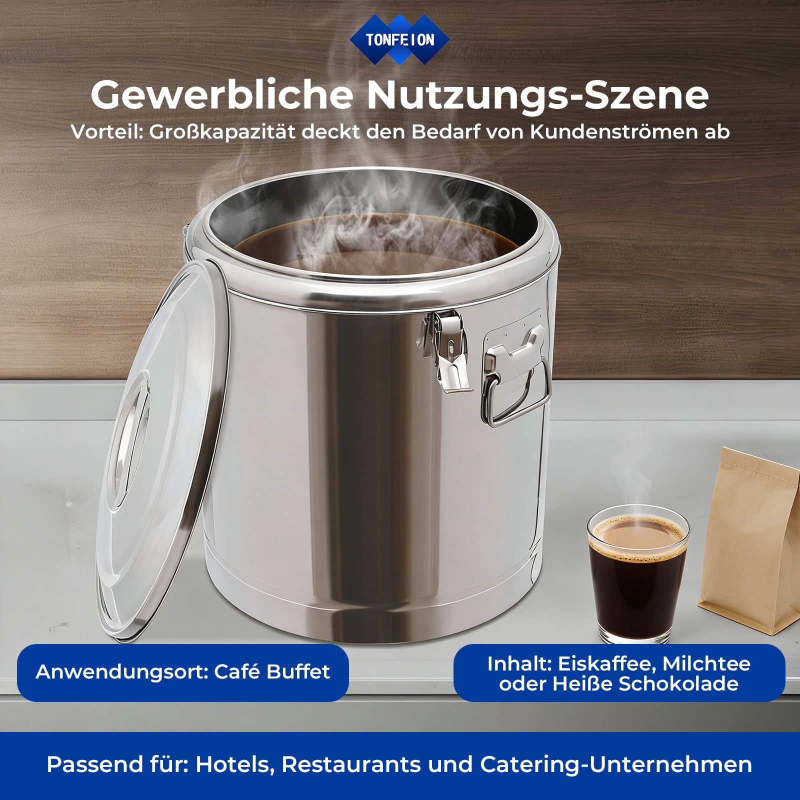 Thermobehälter Edelstahl 40L Thermoschüssel mit Deckel, Gummiring und Spannverschluss, Warmhaltebehälter Thermobox für Essen, Alle Arten Von Partys, Picknicks Im Freien