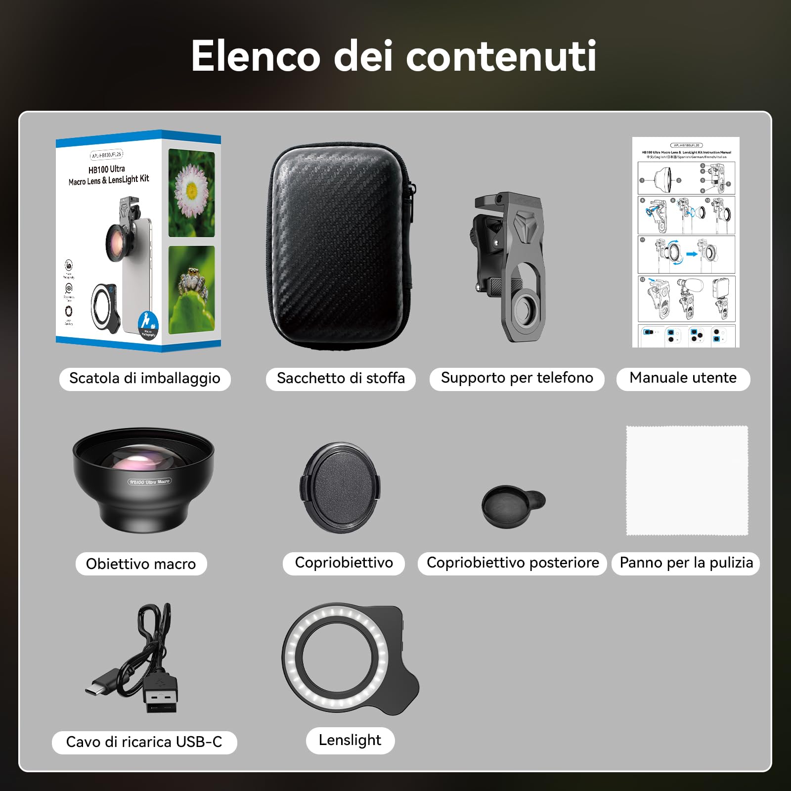 Obiettivo Macro Evil Eye Con Luce Di Riempimento Per Smartphone, Professionale HB100U Aggiornato Per Telefono Con Clip Universale Per Obiettivo, Per Fotografia Macro HD Per Iphone & Android
