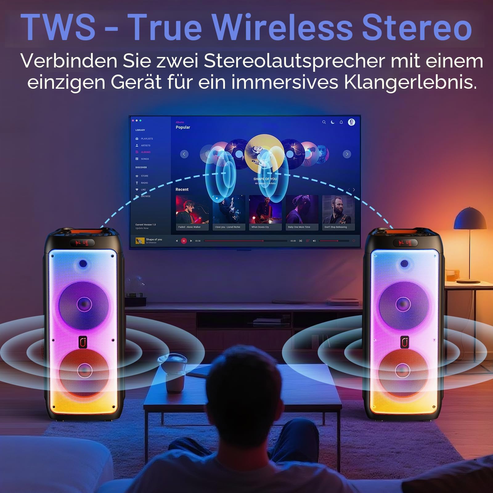 JYX Karaoke Maschine mit 2 Mikrofonen, LED Licht – Bluetooth 5.3, TF/USB/AUX/TWS/LIVE, Karaoke Box & PA Anlage für Party, Outdoor, Zuhause, Erwachsene, Perfekt für Gesang & Duette