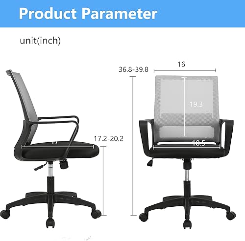 Miniatura 10 de PayLessHere Silla de oficina para computadora, silla ergonómica de malla, respaldo medio, silla giratoria para oficina en casa, silla de escritorio