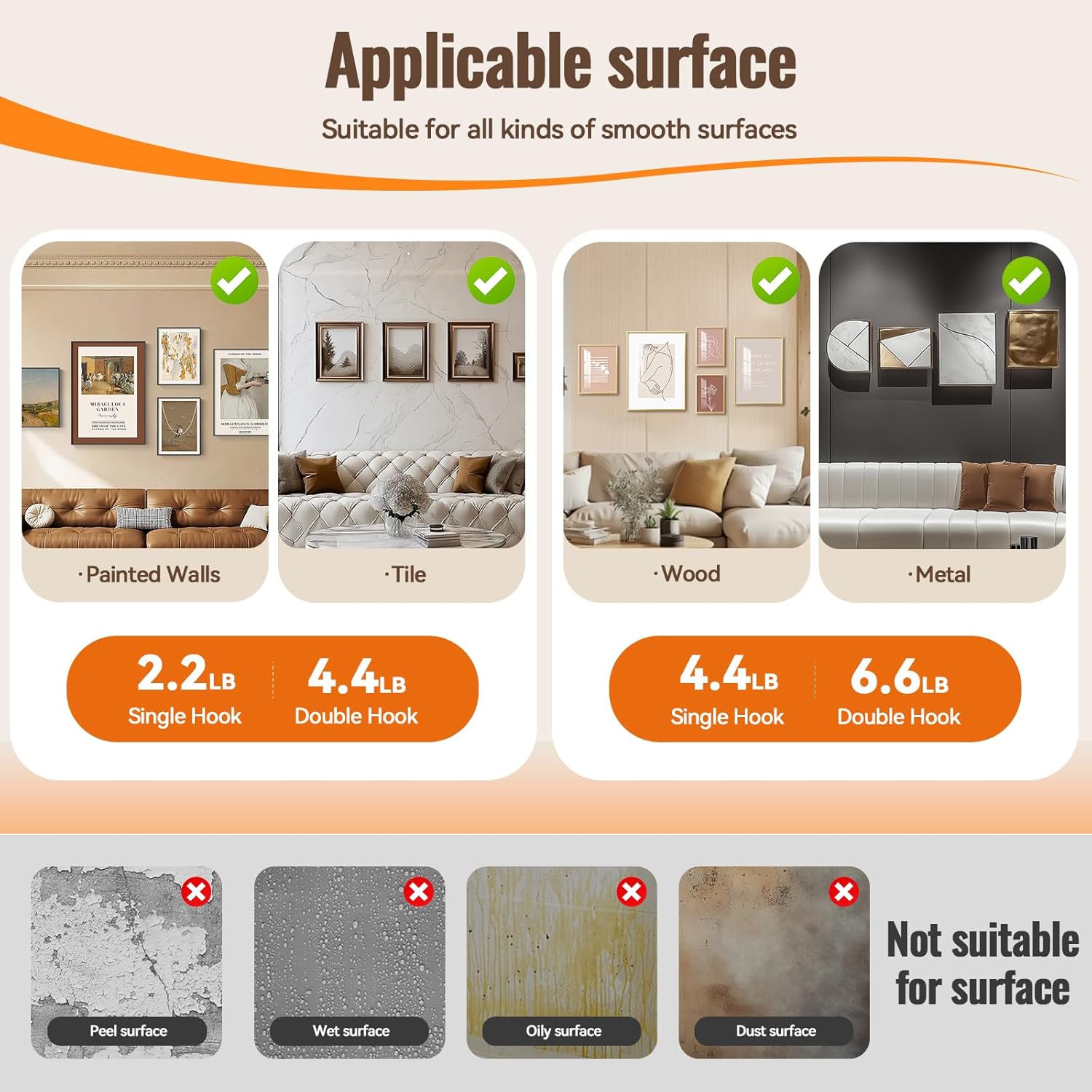 Metal Picture Frame Hangers No Damage to Wall Paint, 4 Pack Extra Large Picture Hanging Strips Hardware Kit, Damage Free Hanging, Picture Hooks Sawtooth Picture Wall Hangers Without Nails