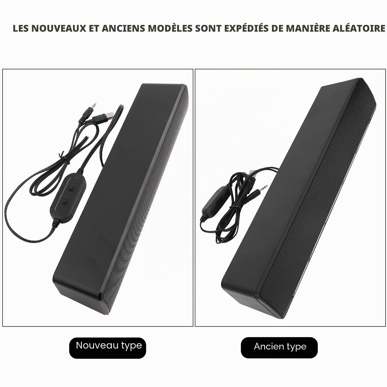 Barre de son USB haut-parleur PC, barre de son stéréo filaire lecteur de musique Bass Surround Soundbox entrée 3,5 mm pour ordinateur de bureau/ordinateur portable/TV/smartphone/tablette/MP3/4 (noir)