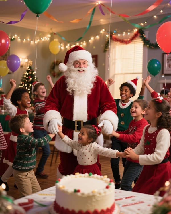 Christmas Santa Claus Costume with Beard Adult Men Deluxe Plush Santa Suit Outfit Set Flannel Complete Professional Santa Costume by Mannice - Image 4