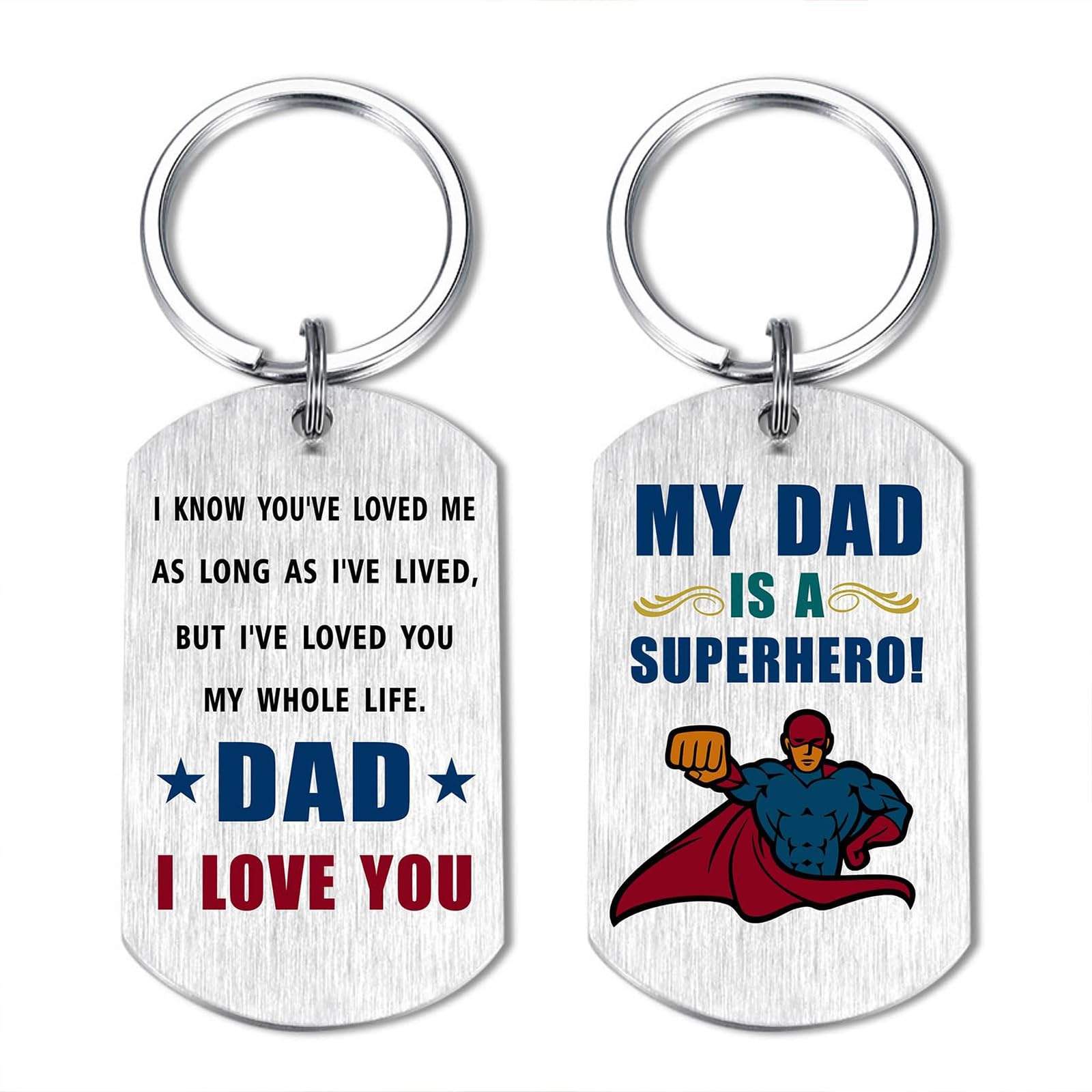 CEEGEWW Dad Gifts from Daughter,Daddy Birthday Gift,Dad's Keyring from Son, Best Hero Daddy Fathers Day Keyring for Men, I Love and Thank You Dad Keychain
