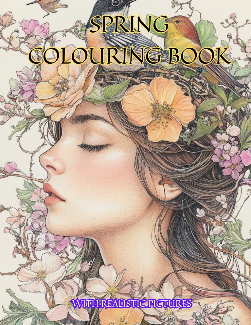 Spring Easter Themed Adult Colouring Book With Realistic Pictures Stress Relief Colouring 80 Pages