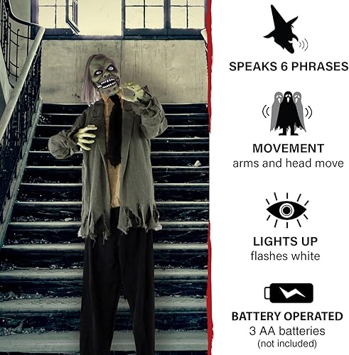 Miniatura 5 de Haunted Hill Farm Hombre lobo animatrónico de tamaño real con luces activadas al tacto y sonido, posable, funciona con pilas para interiores o