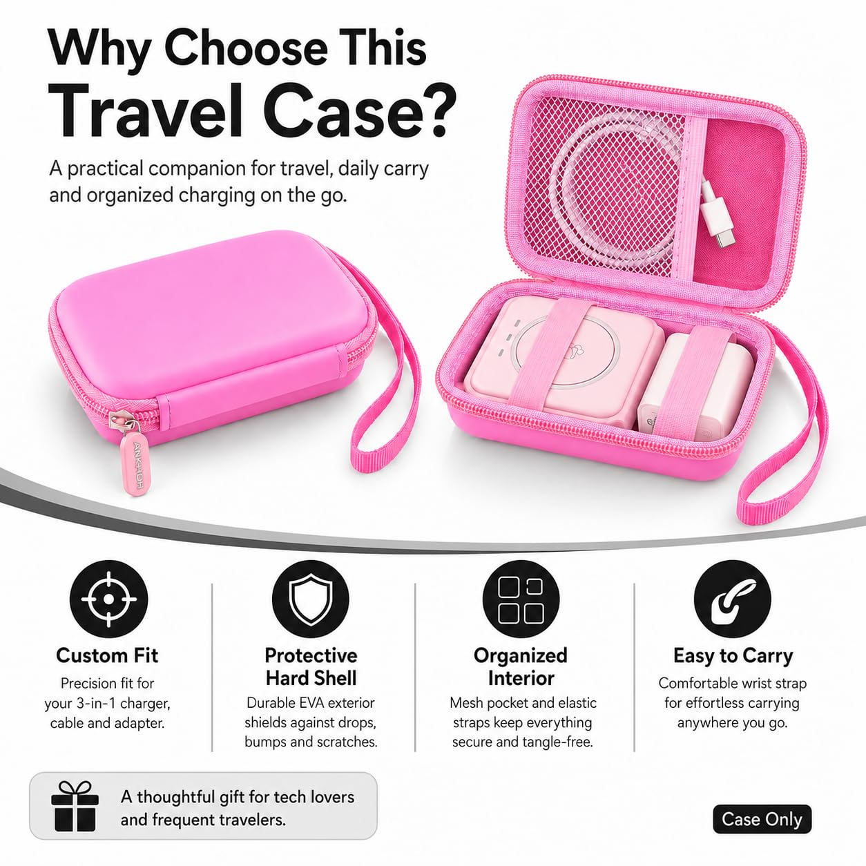 Funda de viaje para UCOMX para Nano/para Rtops/para Hicober/para Iseyyox cargador inalámbrico 3 en 1, estación de carga magnética plegable para cable y adaptador de almohadilla de carga rápida, color