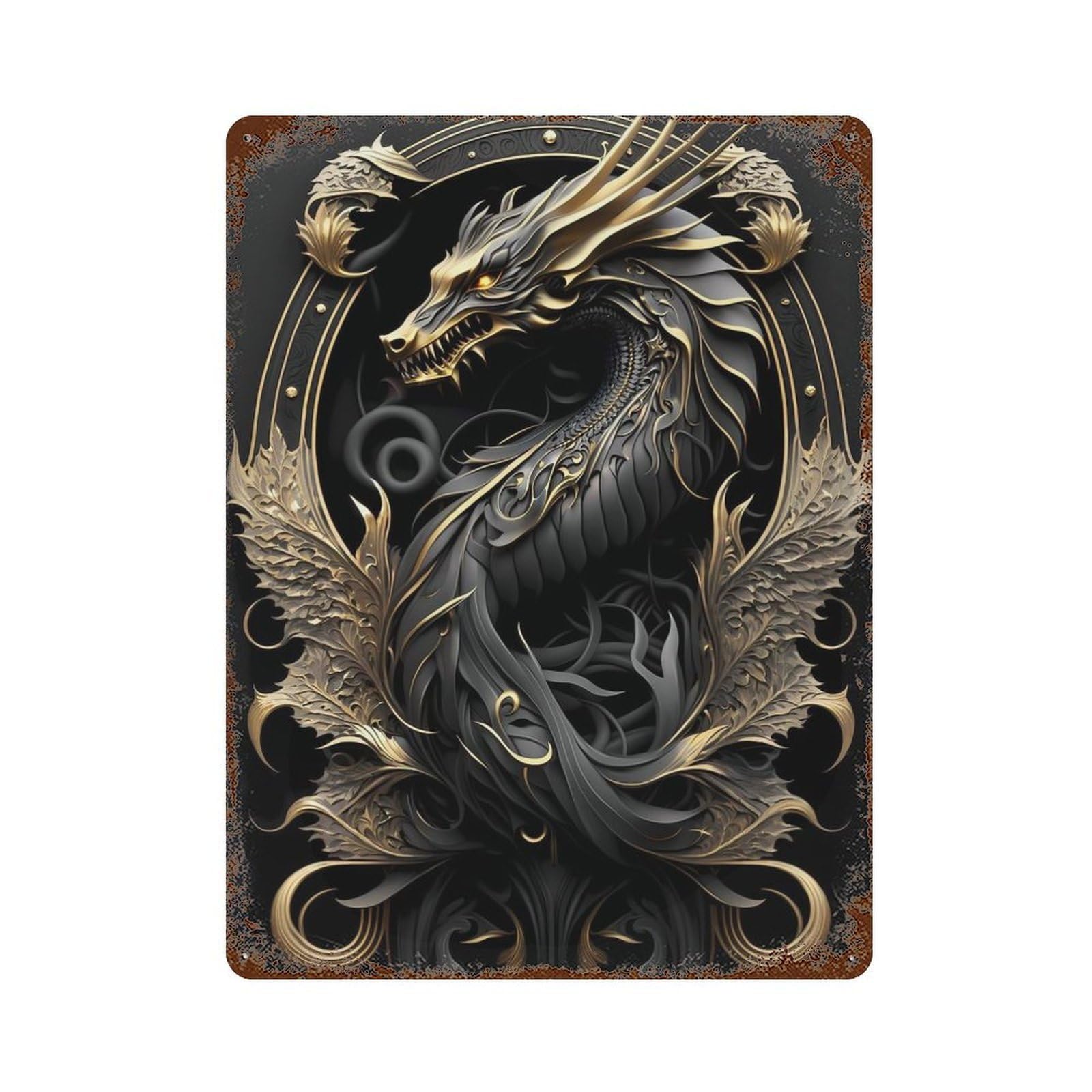 The King Dragon Emperor Rust Effect Tin Sign 15.7"x11.8", Industrial Home Decor for Garage, Pub Or Kitchen