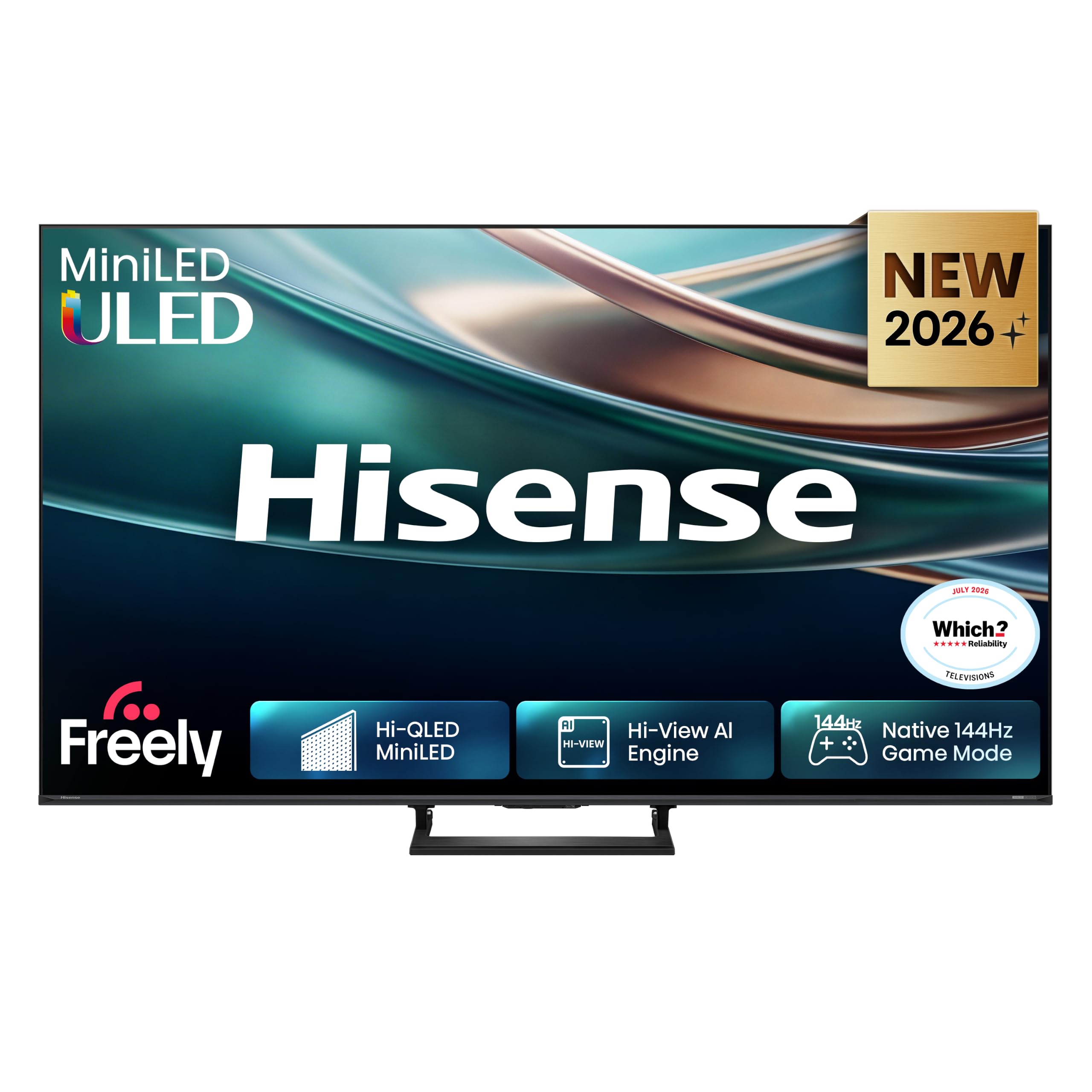Hisense 55" 55Q8STUK MiniLED 144Hz 4K Ultra HD AI Smart TV with Freely, Netflix, Disney+ and YouTube - Hi-QLED MiniLED, Built-in Subwoofer, Hi-View AI Engine, Hi-QLED Colour, Hands-Free Voice Control