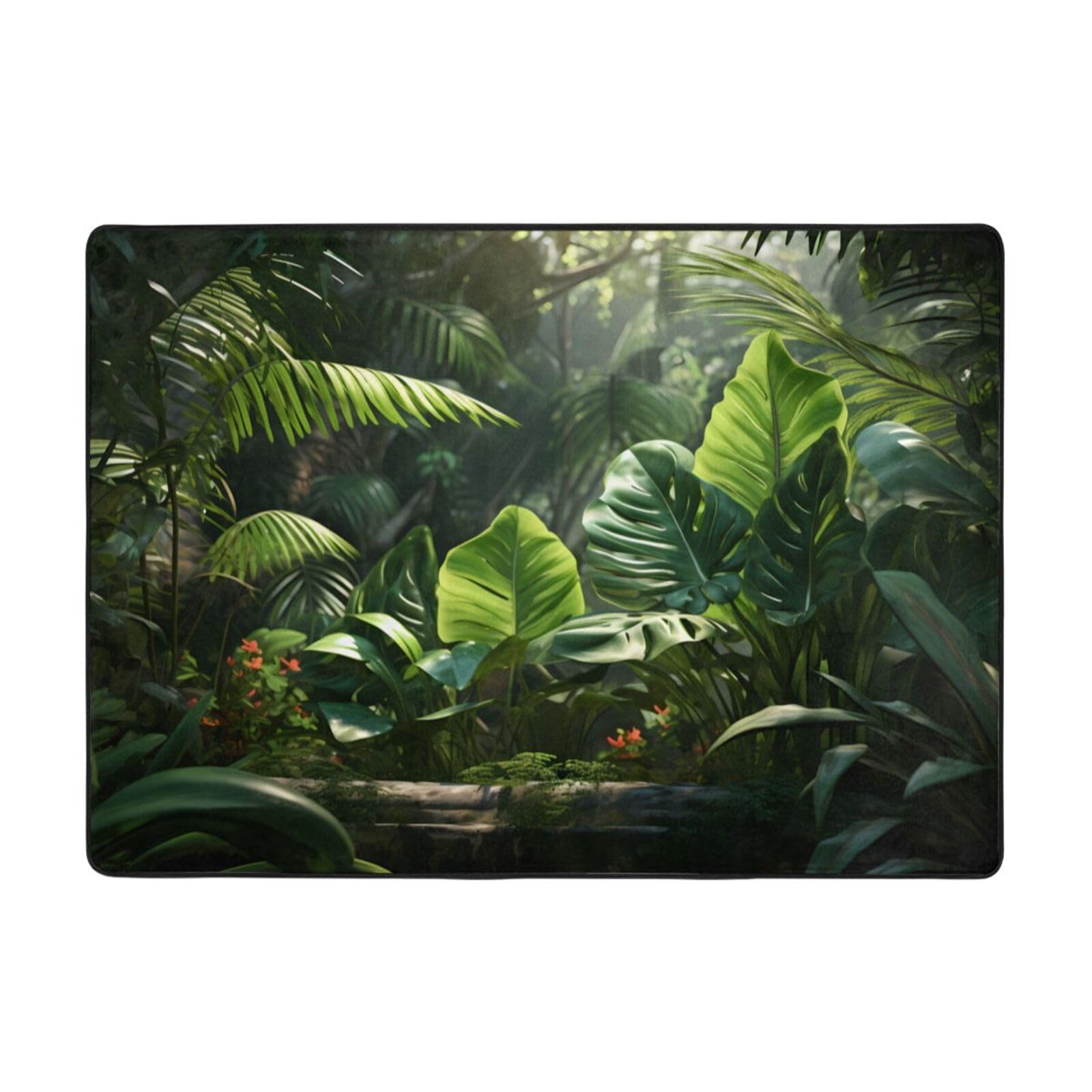 Tapis de sol doux anti-froid salon jungle tropicale vert