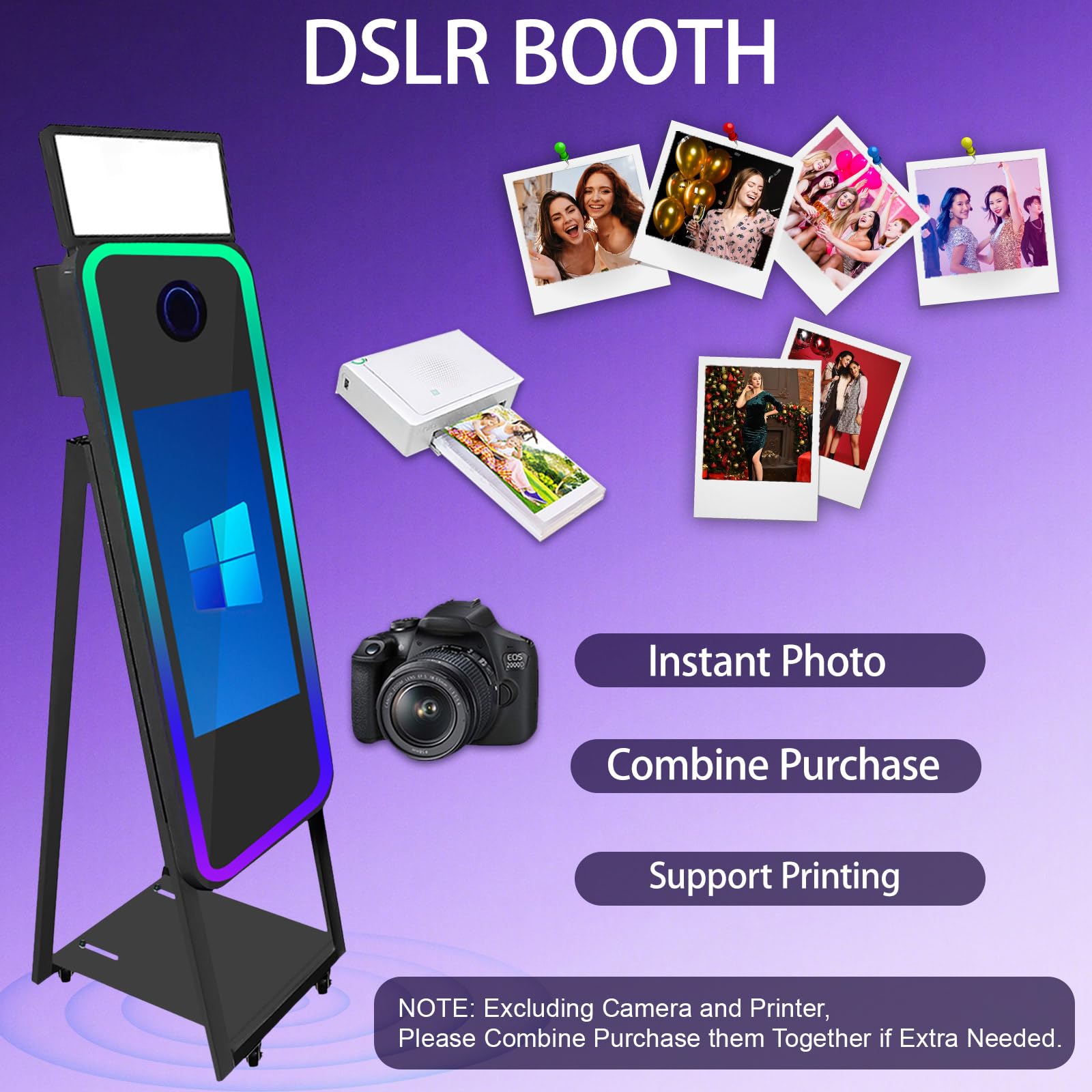 Cabina fotografica a specchio magico da 101,2 cm, con luce di riempimento e touch screen, mini PC integrato, luce RGB e condivisione, per eventi, feste, matrimoni, noleggio (nero, macchina+fotocamera)