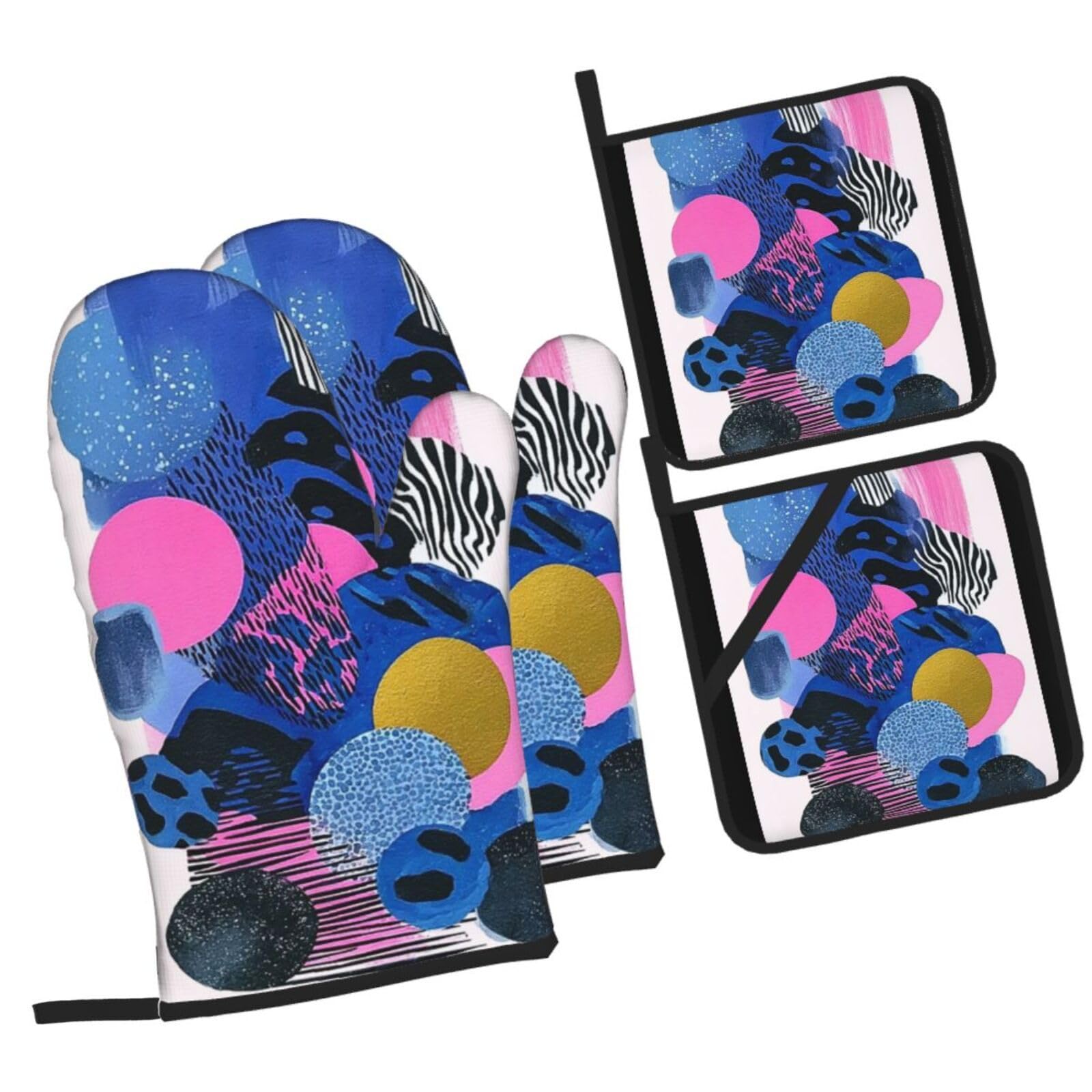 Guantes Horno Profesional Rosa Negro Manoplas Horno Almohadillas Aislantes Juego De 4 - Acolchado Resistente al Calor, Flexible,Cocina multipropósito