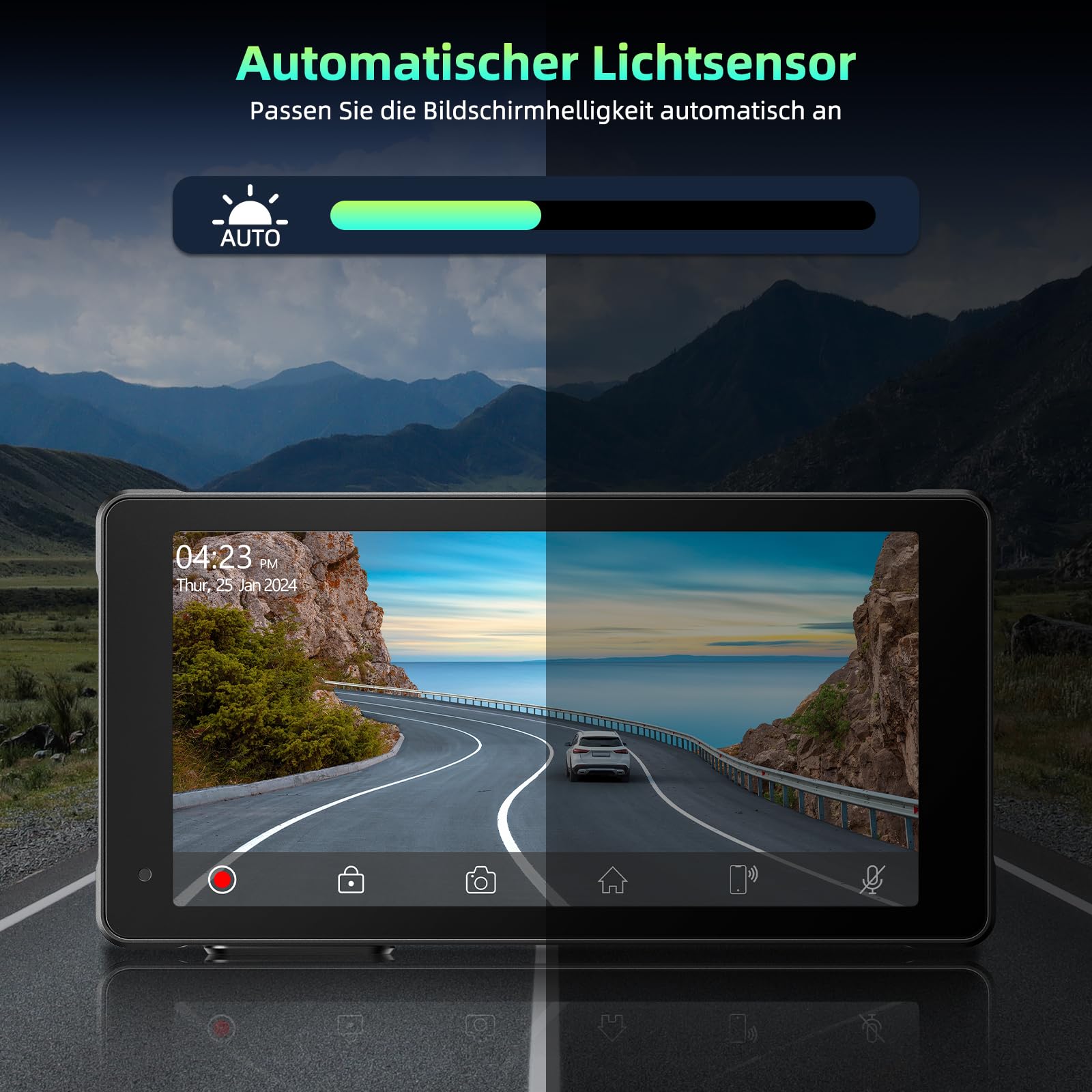 Lamto Motorrad Carplay & Android Auto für Motorcycle,Tragbares Carplay Bildschirm mit Dashcam Vorne Hinten 2K+1080P,5,5 Zoll IP67 Wasserdichter Touchscreen für Motorräder,Daueraufnahme/Siri/64G TF