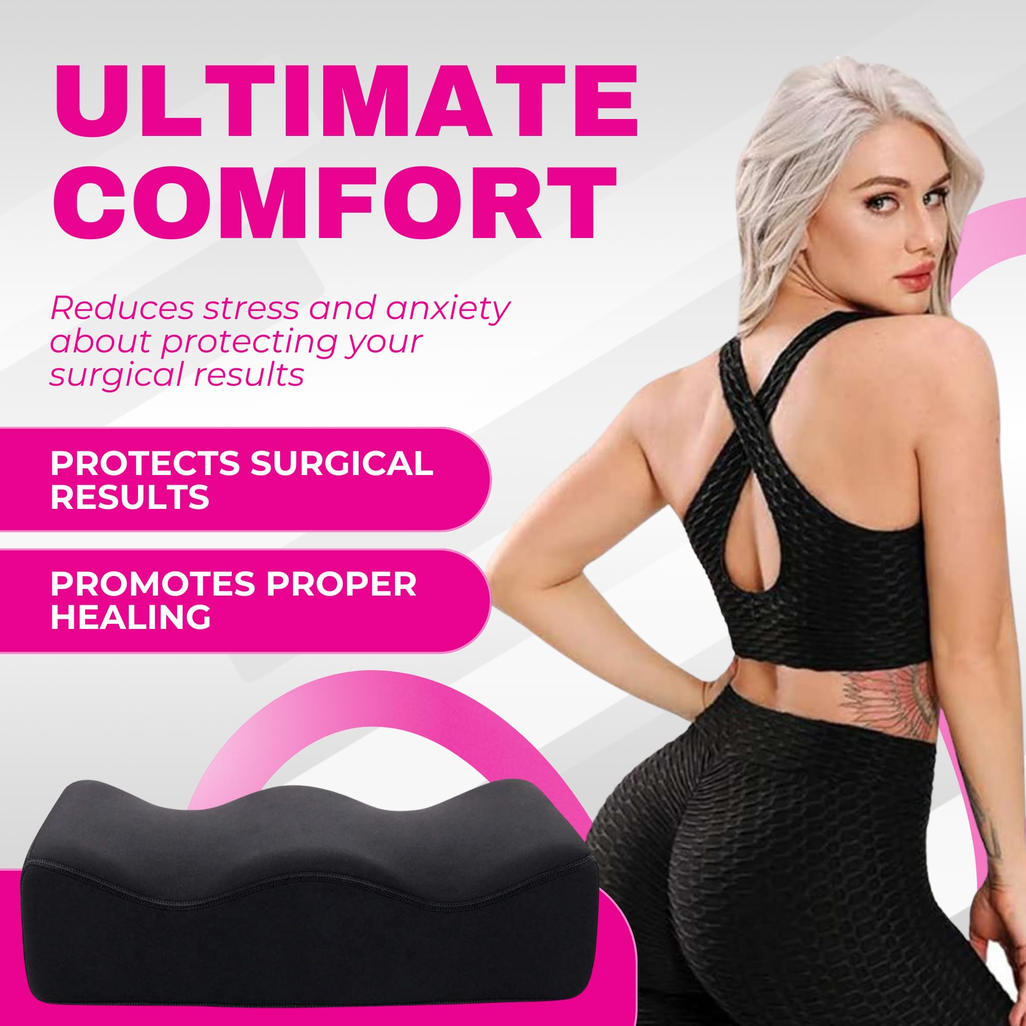 CURVEZ MD BBL Pillow After Surgery Sitting, Soft Butt Cushion for Long Sitting with Drawstring Bag and Female Urinal, BBL Brazilian Butt Lift Booty Pillow, BBL Post Surgery Supplies Seat Cushion