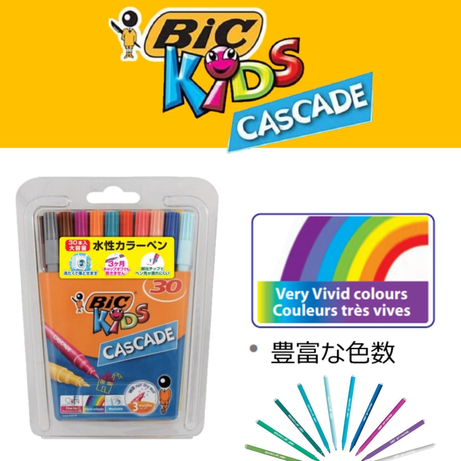 BIC Japan CSD-30 Water Based Pens, Cascade, Felt Pens, 30 Pens