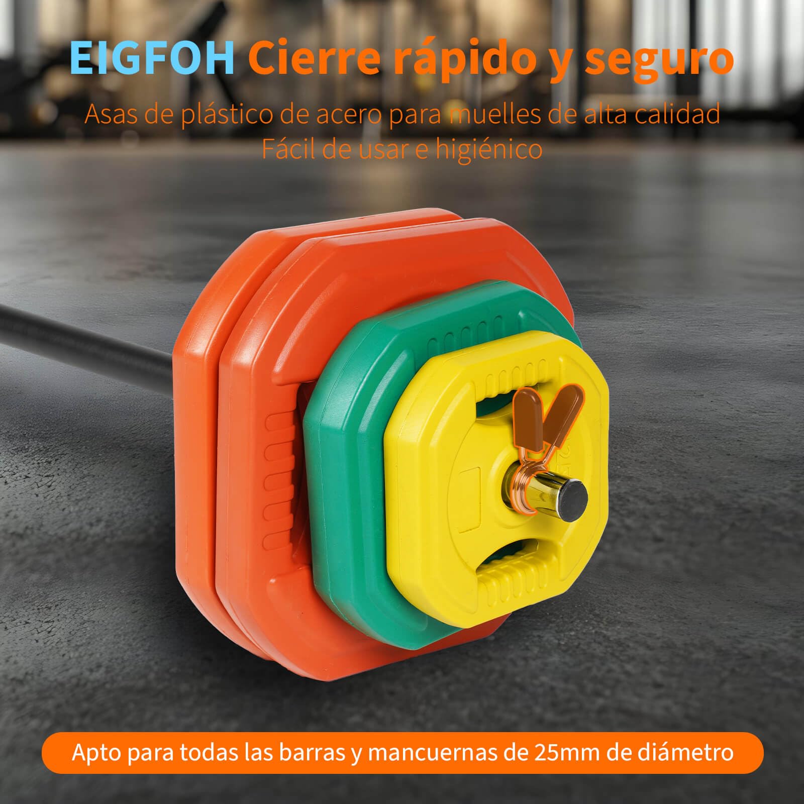 Plástico Set de Pesas con Barra, Discos de Colores de 7.5kg, 5kg, 2.5 kg y 1.25 kg,Juego de Mancuernas de 20/30/40/50kg