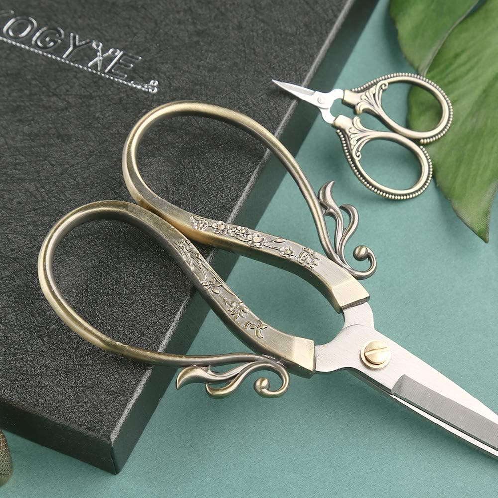 3 Pcs Embroidery Scissors Set, Sewing Scissors Sharp Tip Stainless Steel, Vintage European Design Scissor with Thimble, DIY Tools Dressmaker Shears for Fabric, Embroidery, Craft, Needlework