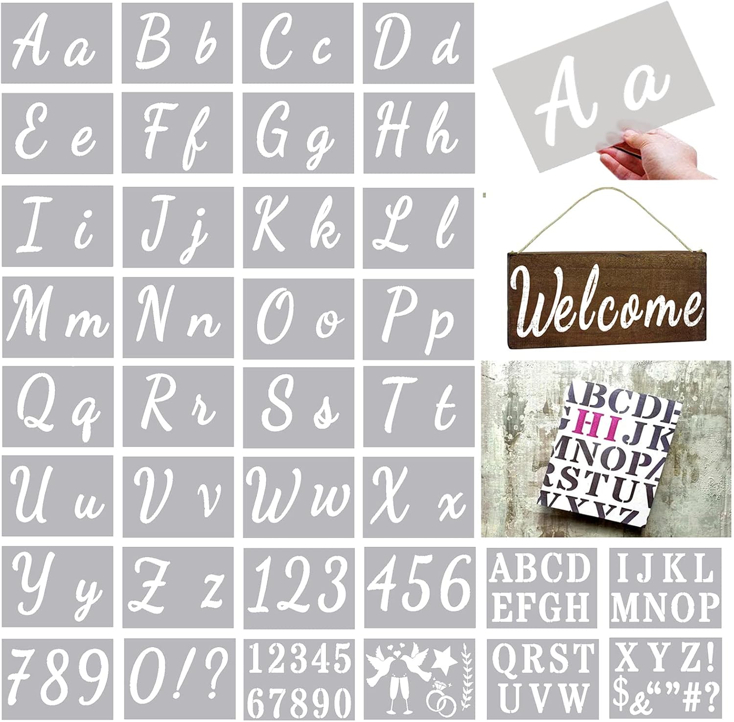 Letter Stencils for Painting on Wood - Alphabet Stencils for Painting & Drawing - Reusable Cursive Letter and Number Stencils for Signs & More - Plastic Paint Stencils for Art and DIY Crafts : Arts, Crafts & Sewing