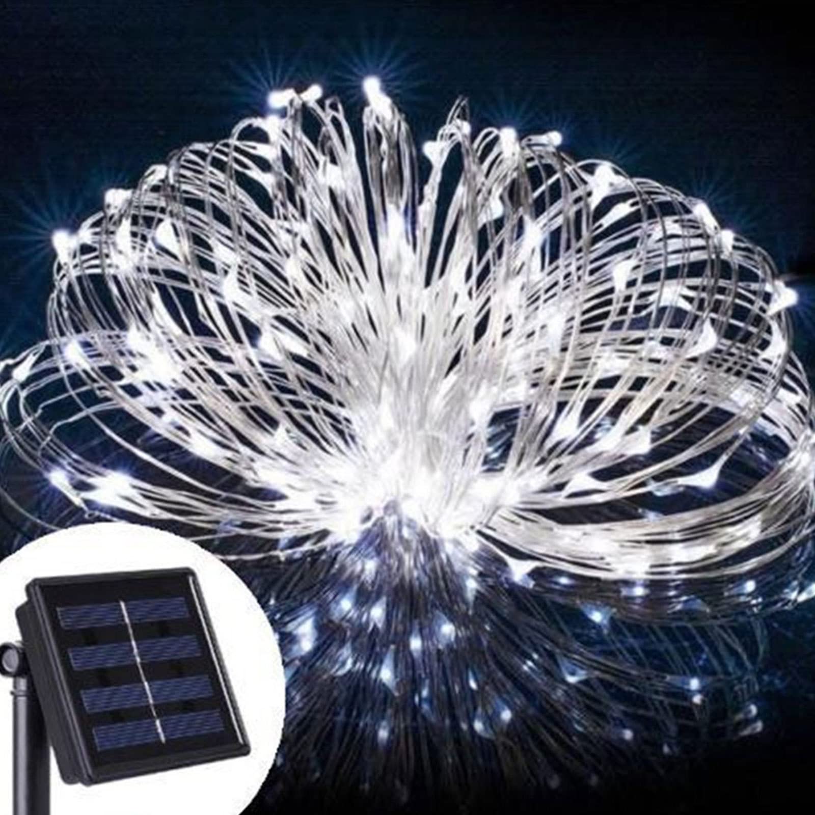 Solarny łańcuch świetlny na zewnątrz, 100 diod LED na zewnątrz migające światła wodoodporne, 8 trybów oświetlenia, miedziany drut światła na podwórku drzewo ogród ogrodzenie basen impreza, biały