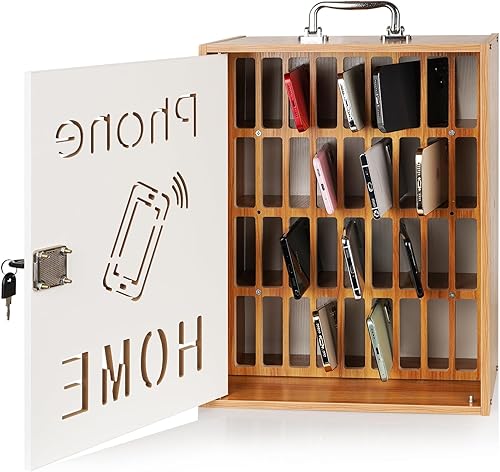 Soporte para teléfono celular, tabla de bolsillo para aula, armario de almacenamiento de madera para teléfono celular con cerradura, 36 ranuras,