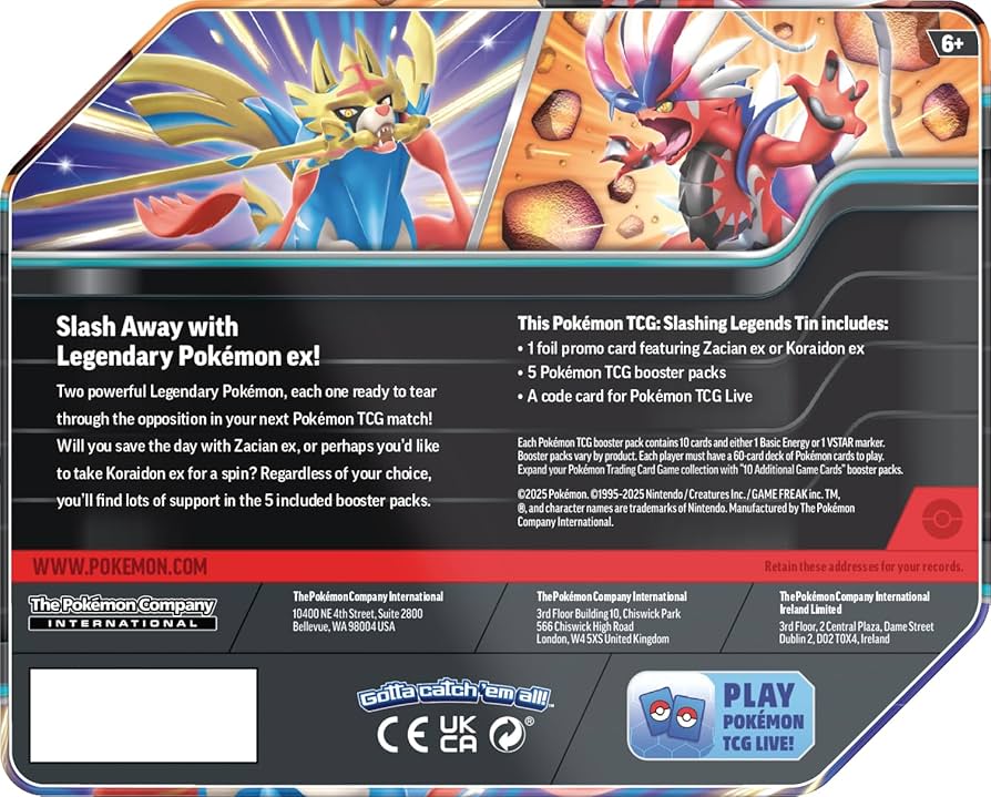 Amazon.com: Pokemon TCG: Slashing Legends Tin - Zacian ex - 5