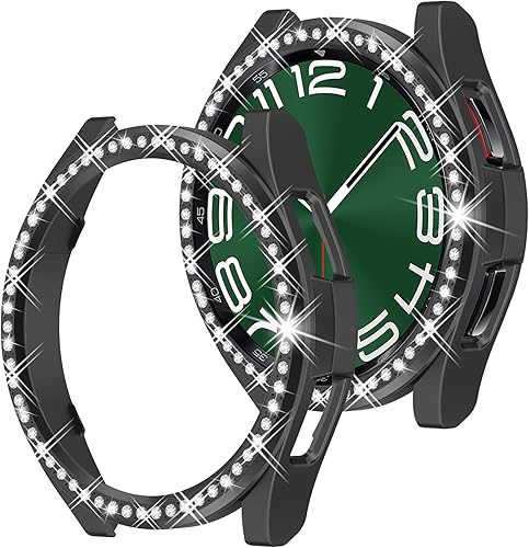 Miniatura 7 de Funda protectora de reloj 2 en 1 para Samsung Galaxy Watch 6 Classic de 1.850 in, cubierta de parachoques duradera de PC, anillo bisel de diamantes