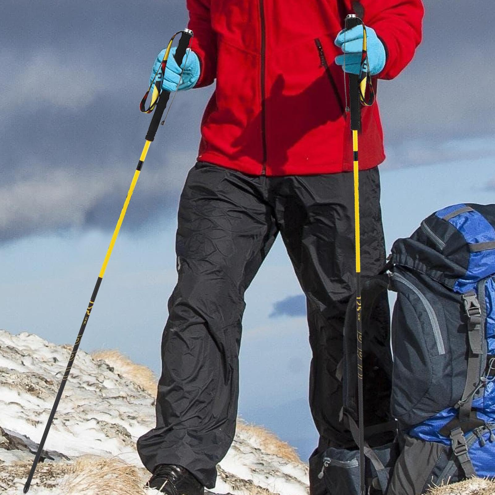 Bâtons de randonnée pour randonnée – Bâton de randonnée télescopique à 4 sections, bâtons de marche pour personnes âgées, pour randonnée, survie, escalade, voyage, montagne, sac à dos à l'épaule et