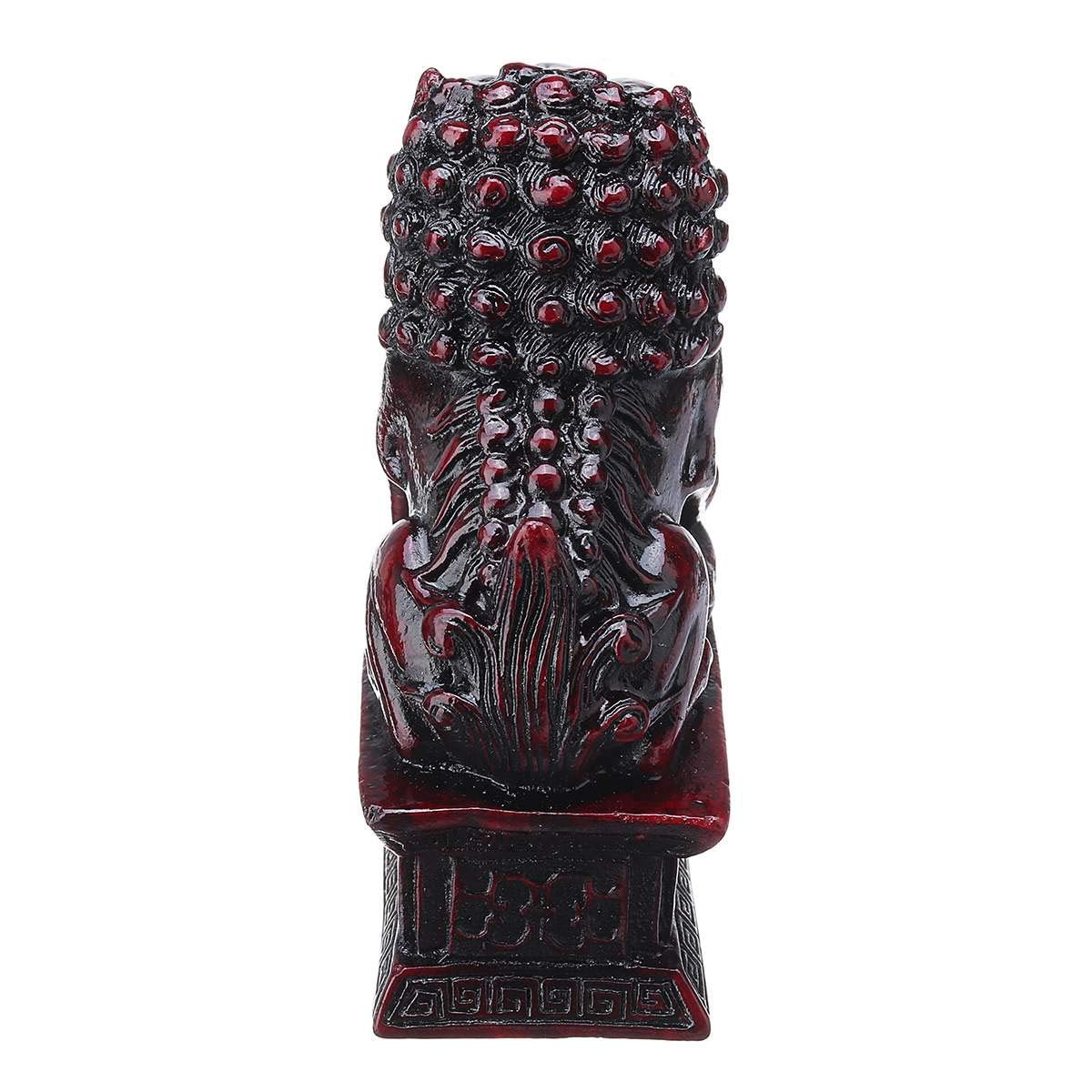 LILOVE Czerwona chińska rzeźba lwy Fengshui żywica Fu Foo pies strażnik drzwi lwy statuetka bestia statuetka do dekoracji rzeźby domu (2 sztuki)