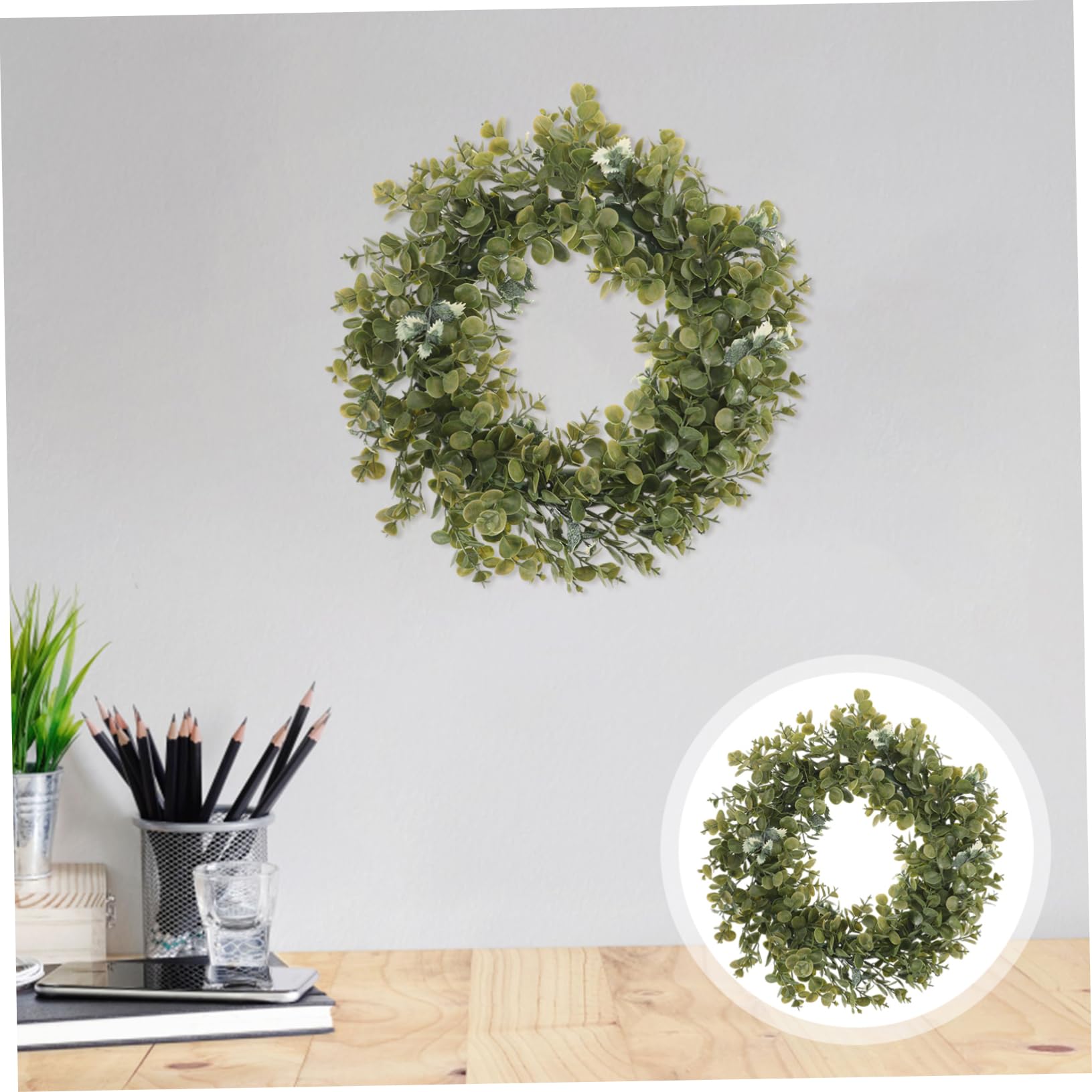 Ghirlanda Decorativa Da Parete in Stile Foglie Di Eucalipto Finte, 35 Cm, Materiale Sintetico Resistente Per Decorazioni Di Nozze e Casa