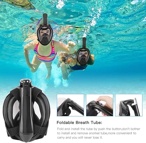 Miniatura 6 de Oumers Máscara de esnórquel de cara completa para niños, juego de máscara de esnórquel con vista panorámica de 180 grados con sistema de respiración