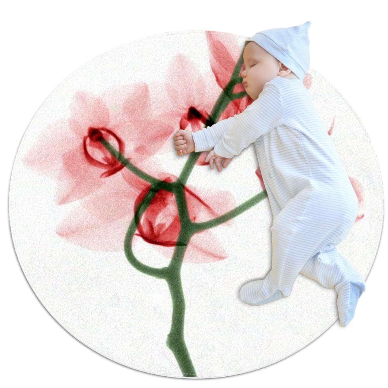 Tapis de salle de bain antidérapant rond 1m motif floral rose pour chambre