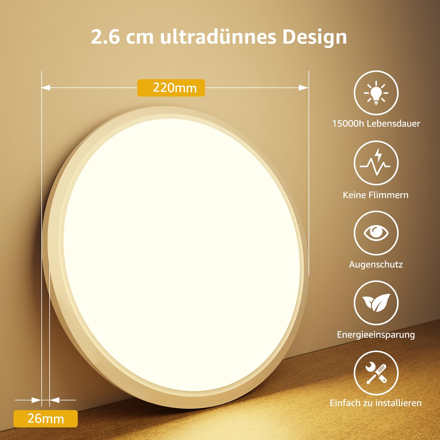 Lepro Deckenlampe 18W, IP44 Wasserfest Deckenleuchte，3000K 1800LM Badezimmer Lampe, Warmweiß Deckenleuchte Badezimmer, ideal Badezimmerlampe Decke für Bad Schlafzimmer Flur Wohnzimmer, Ø22cm, 4 Stücke