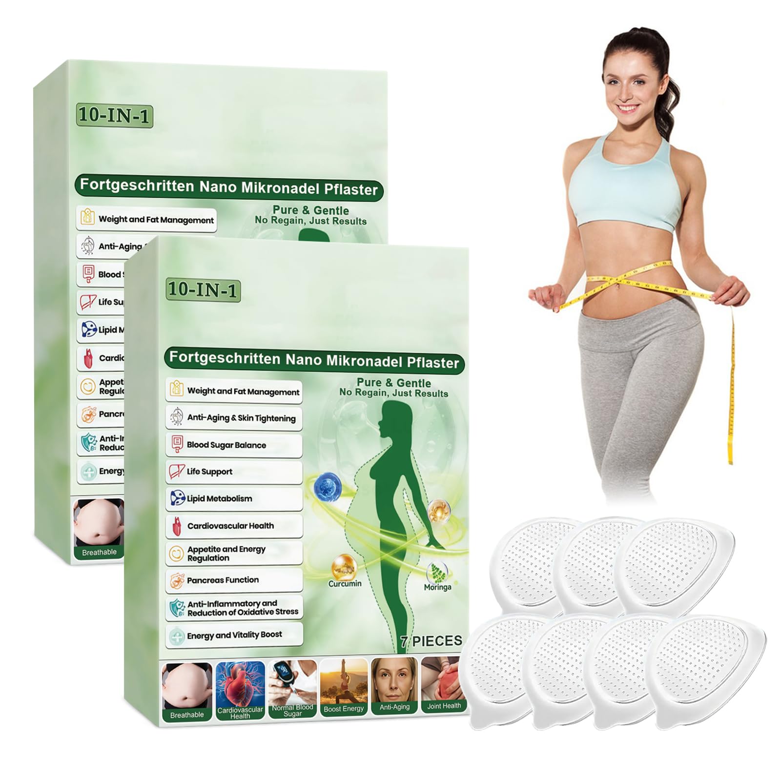2 Parches Adelgazantes Moringa Berberina 10 en 1 con Nano Microagujas, Parches para Adelgazar Abdomen Potentes, Metabalance Patch Natural Hombre Mujer (B)