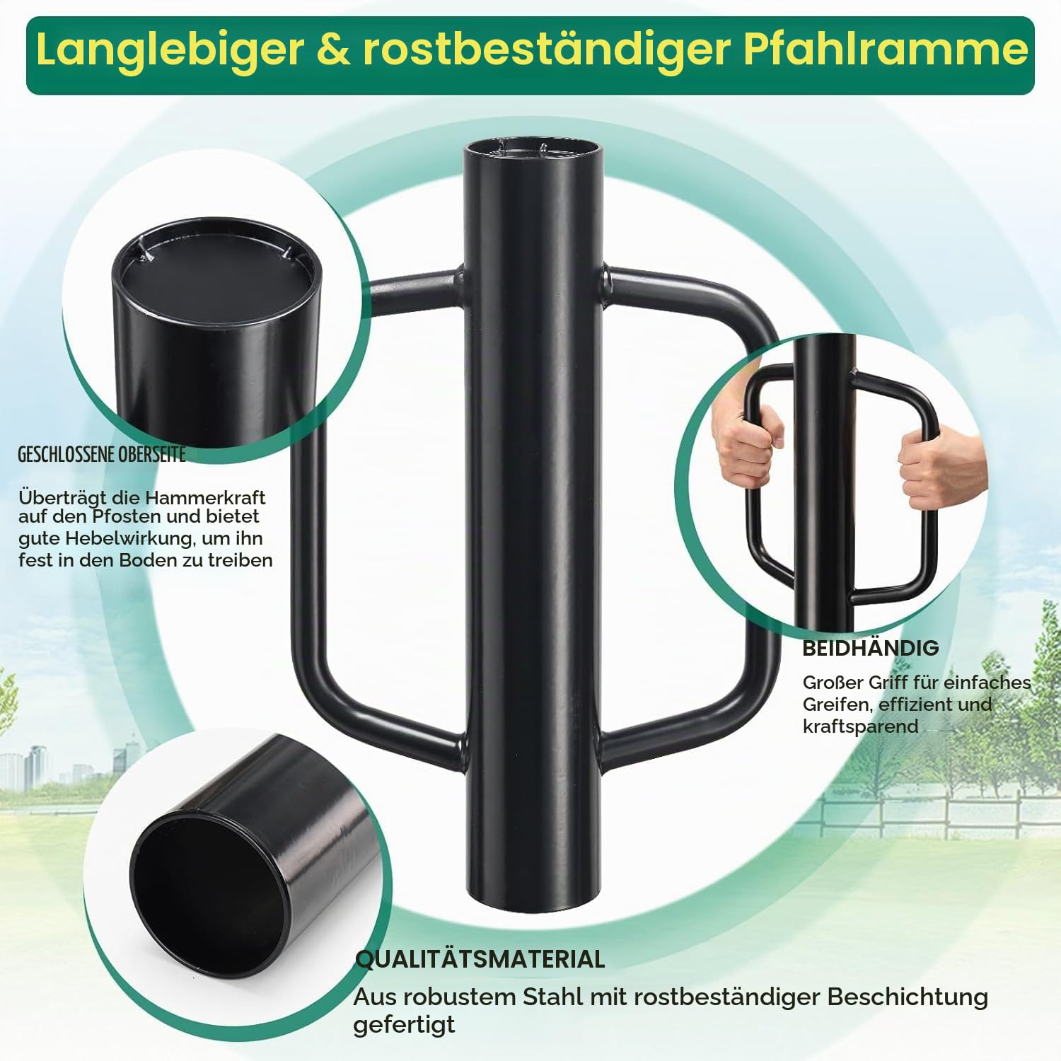 P-Post-Treiber Zaunpfostenramme, 43cm T-Pfostentreiber mit Griffen, Hochleistungs-Zaunpfostentreiber, Pfostenstampfer, Zaunpfostenramme für T-Pfosten, U-Kanal, Metallpfosten