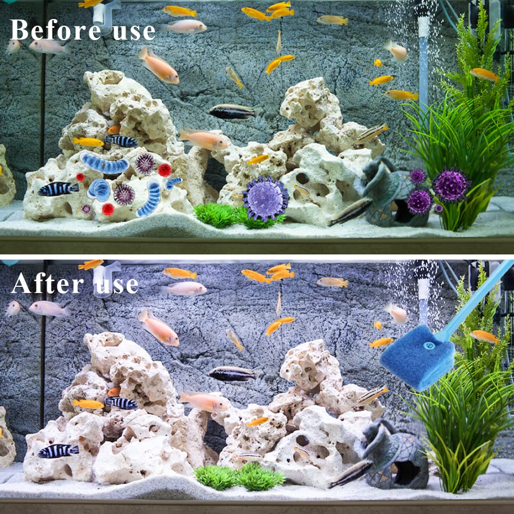 4 Pcs Eponge Aquarium Nettoyage,Éponge Aquarium avec Manche Long de 40cm,Brosse de Nettoyage D'algues avec 2 Chiffons nettoyage,Accessoires de nettoyer la Vitre pour aquarium