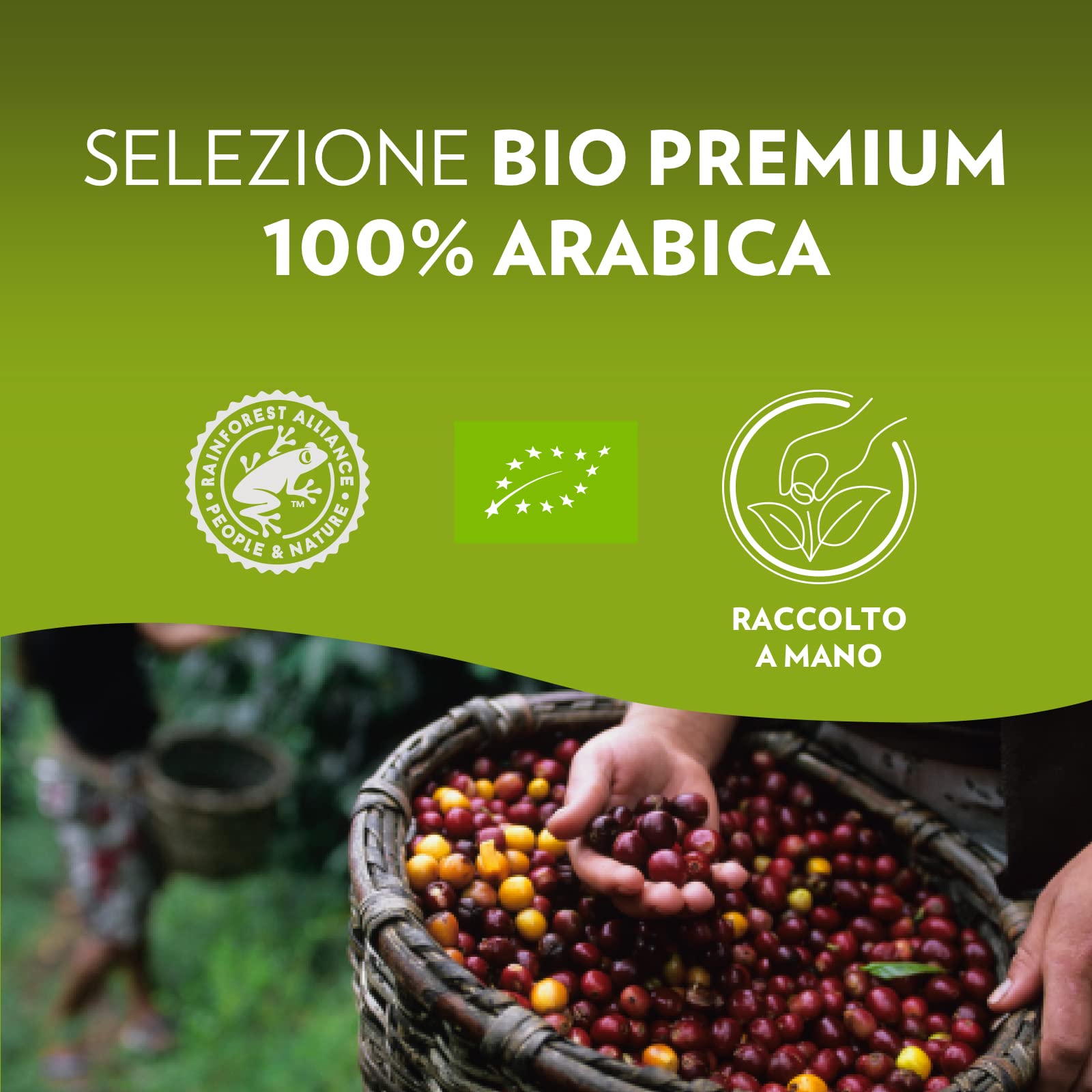 Lavazza, A Modo Mio Machine à café Tiny Eco Vert avec 64 capsules ¡Tierra! Assorties, Machine à expresso en plastique recyclé, 1450 W, 220-240 V, 50/60 Hz, 0,6 litre