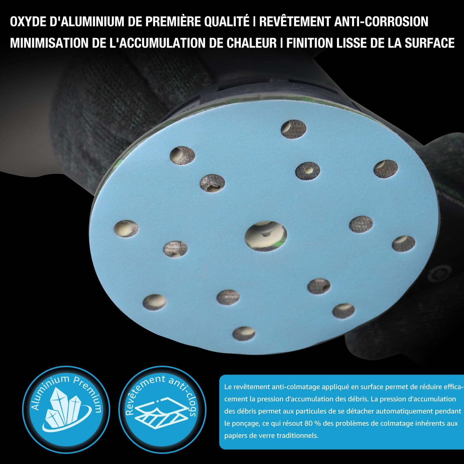 Disques Abrasifs 150mm 49 Trous Grain 40 Céramique Bleu
