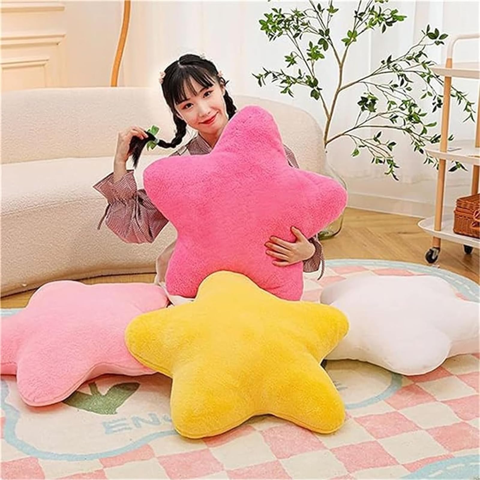 Herfair Coussin décoratif en forme d'étoile pour enfant - Doux et moelleux - En peluche - Pour chambre d'enfant et chambre à coucher - Rose clair - 30 cm
